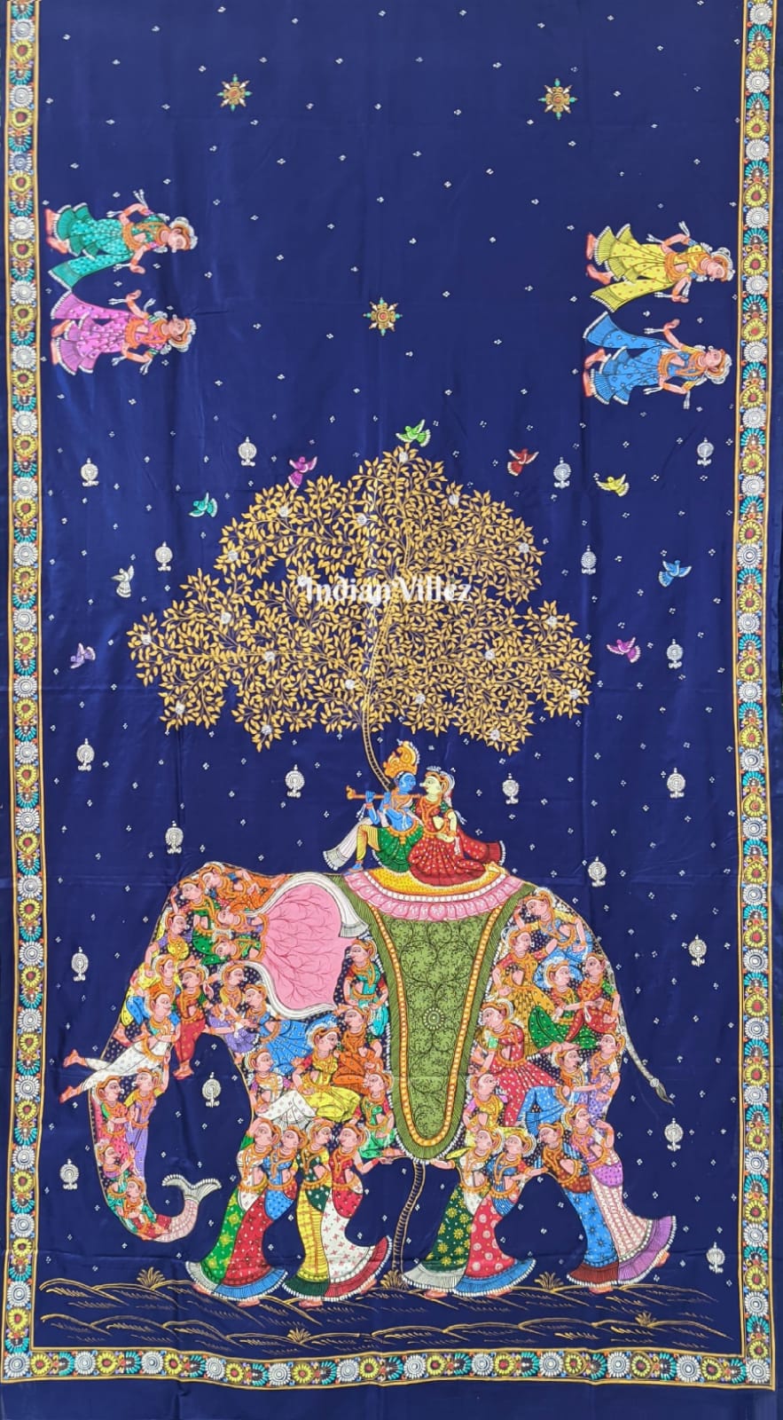 IndianVillèz Kandarpa Hati (Elephant) Pattachitra Pure Silk Handloom Saree