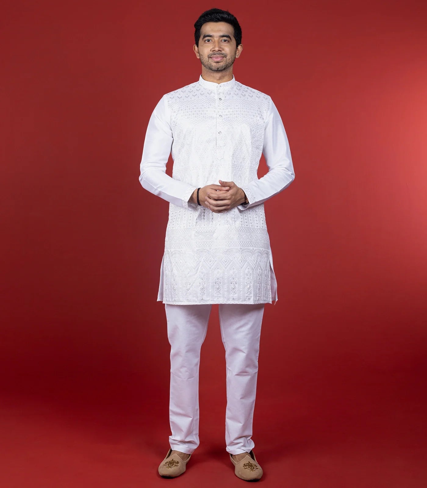 RmKV Crisp White Kurta With Tonal Embroidery -White