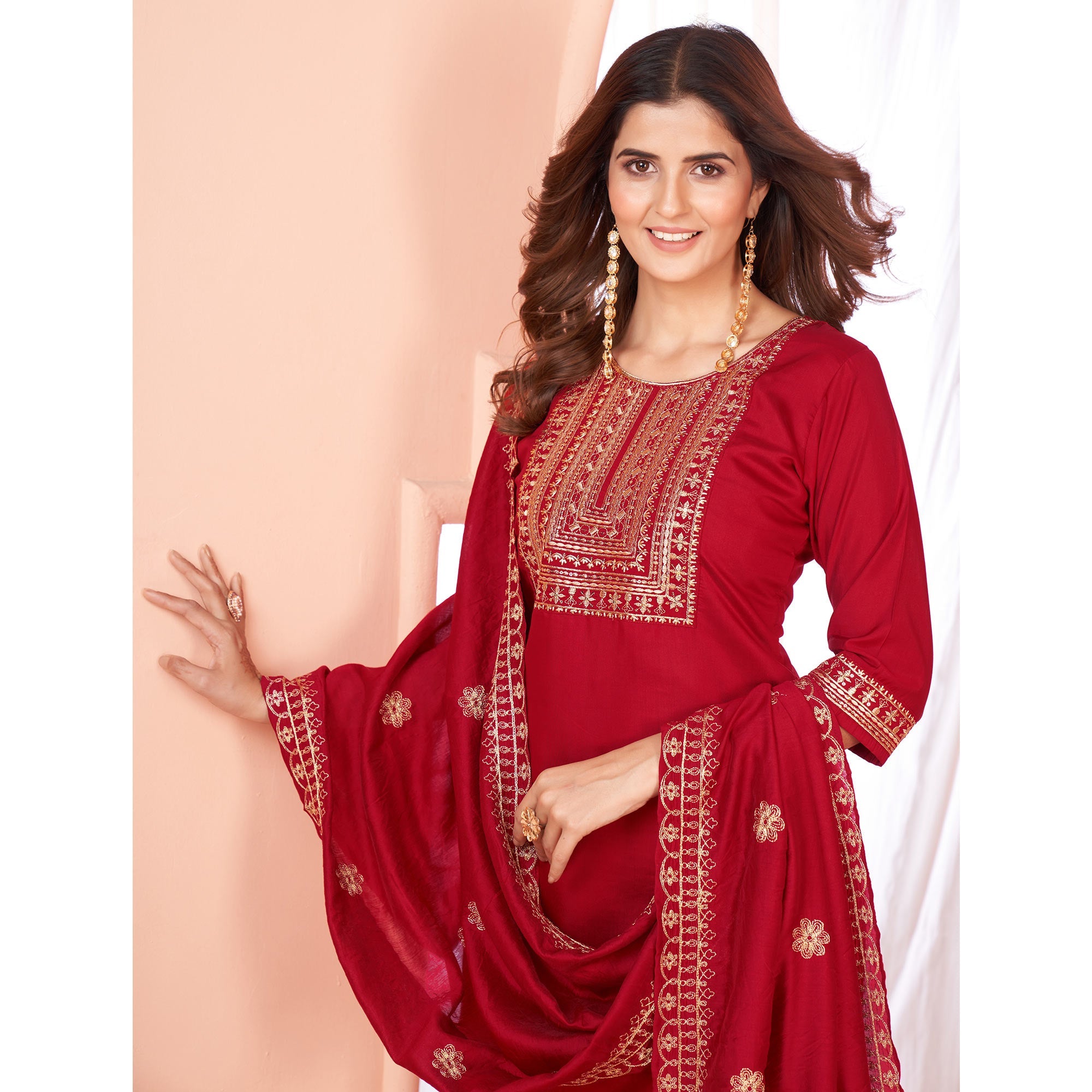 Peachmode Seller Maroon Sequins Embroidered Viscose Salwar Suit - view 7