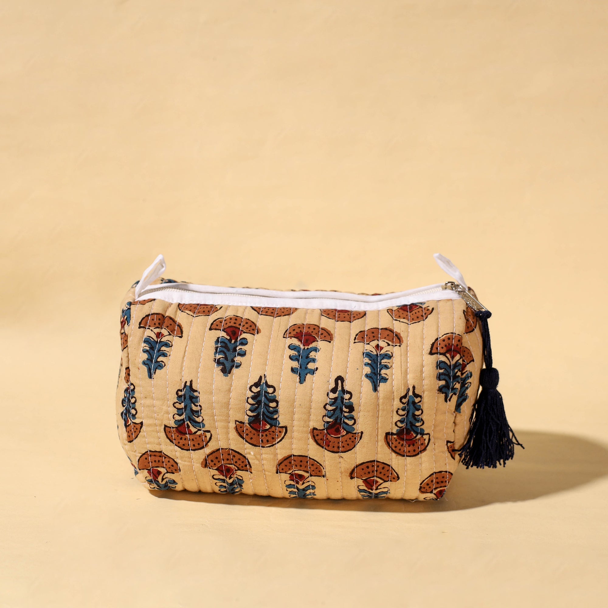 HAVELI CHRONICLES Brown - Handmade Cotton Fabric Quilted Utility Pouch With Tassel