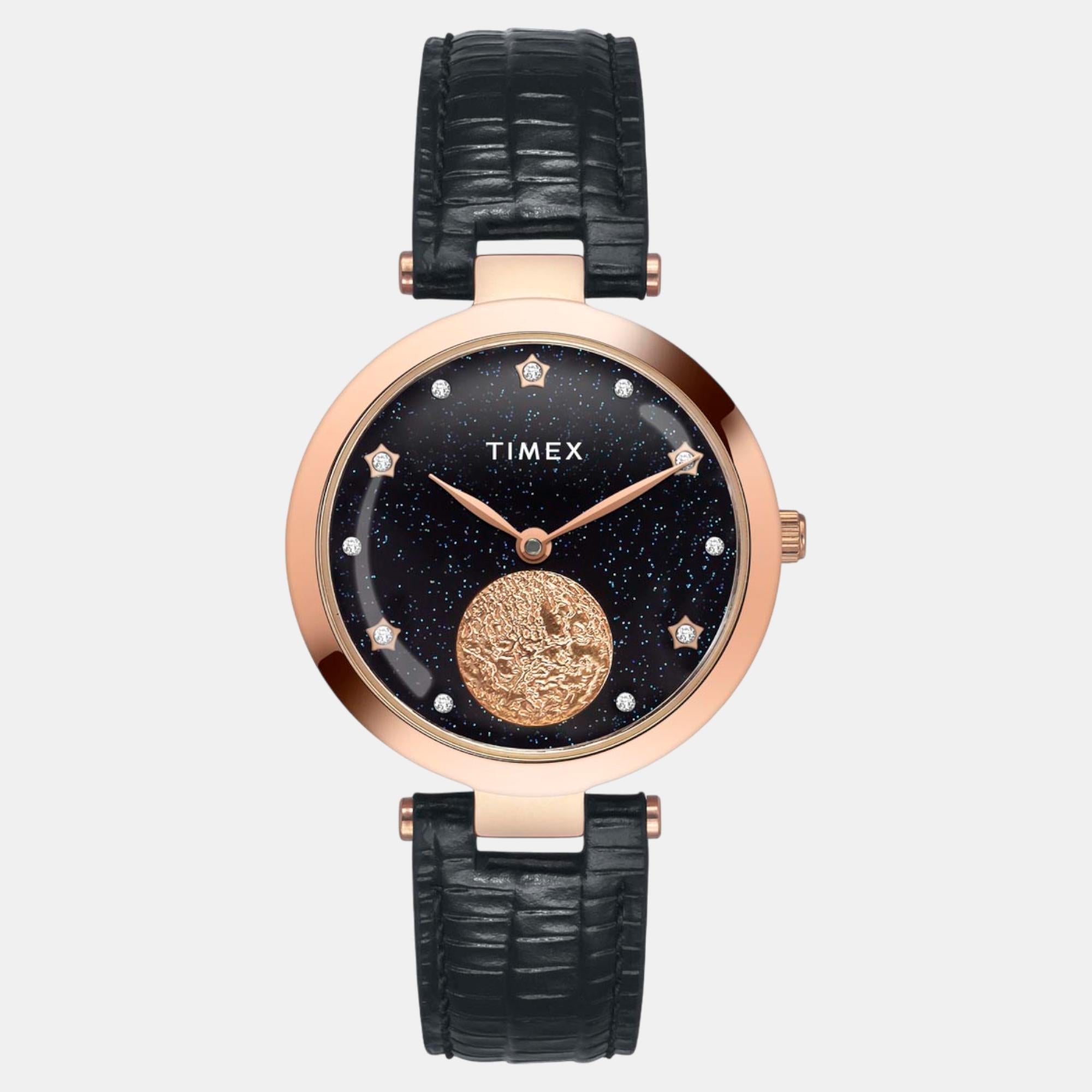Timex Fashion Women Quartz Black Dial Analog Leather Watch TWEL19203