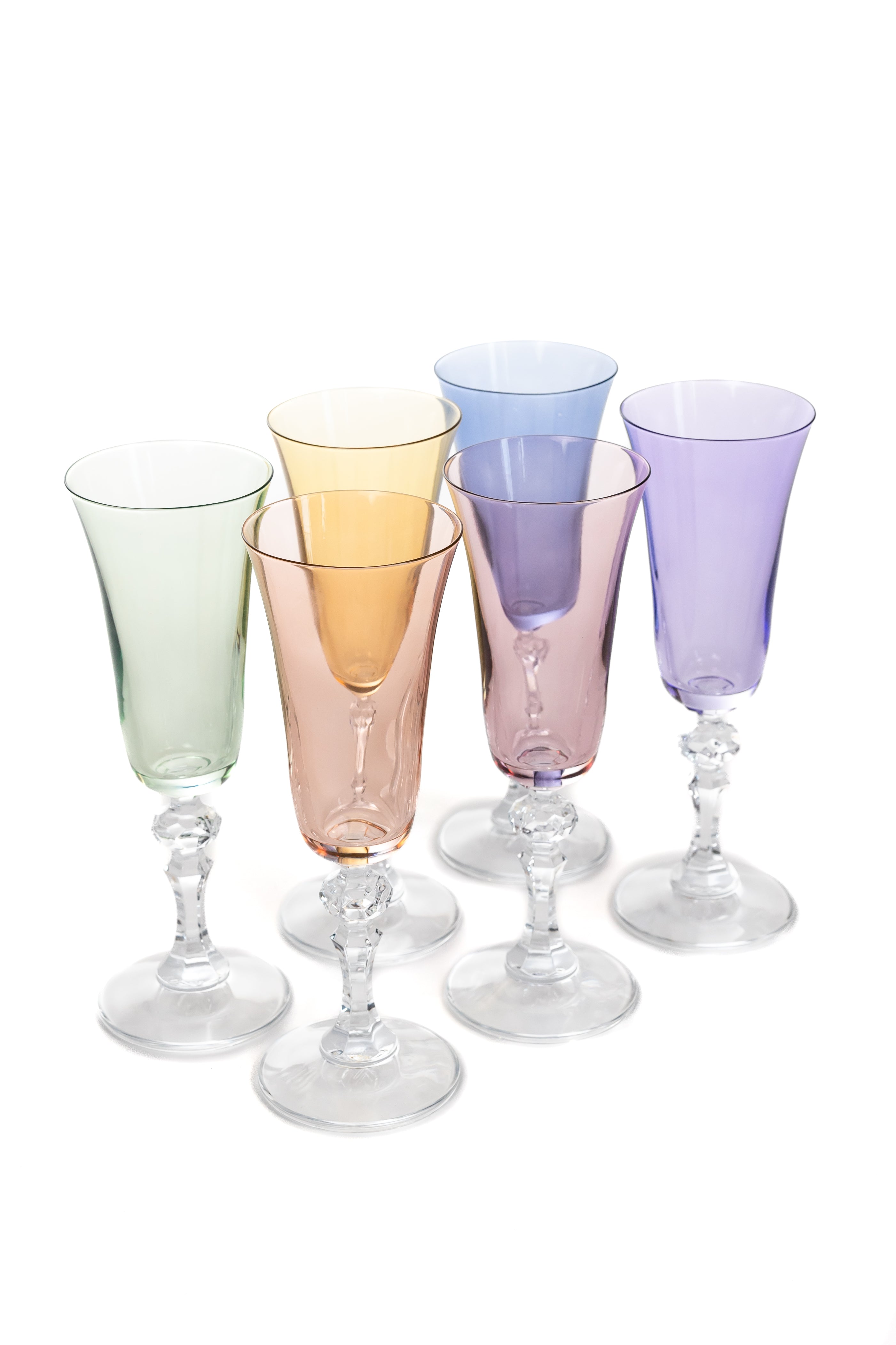 Estelle Colored Glass Estelle Colored Regal Flute With Clear Stem - Set of 6 {Pastel Mixed Set} - view 2