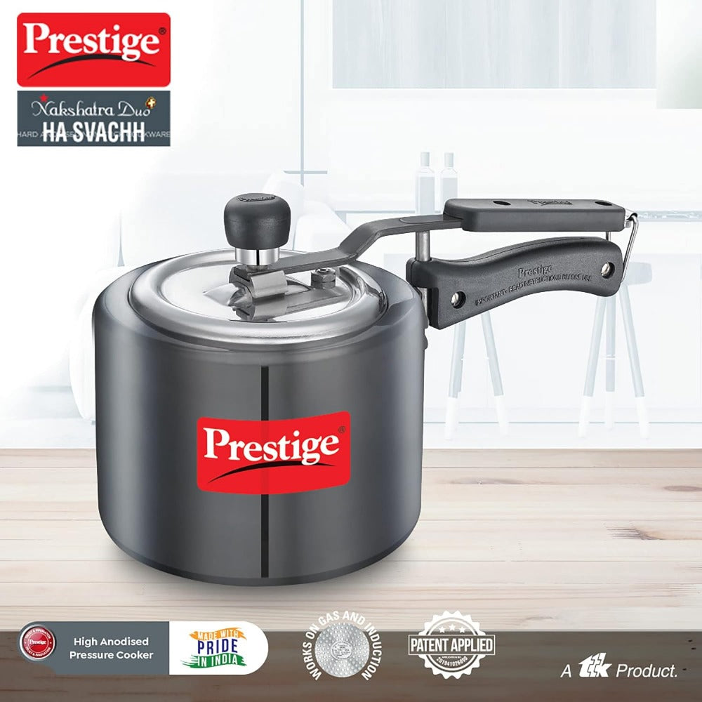 Prestige Nakshatra Duo Plus Svachh Hard Anodised Aluminium Pressure Cooker | Induction Compatible | Black - view 2