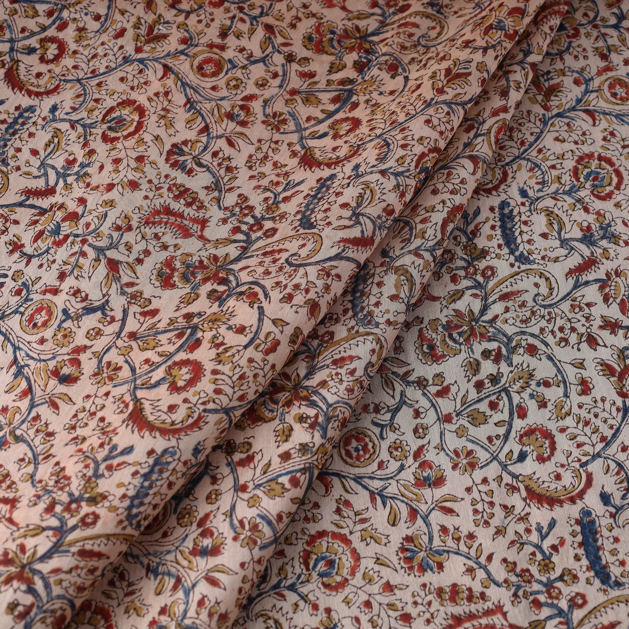 PITCHUKA SRINIVAS KALAMKARI PEDANA Beige - Pedana Kalamkari Block Printed Chanderi Silk Fabric - view 2