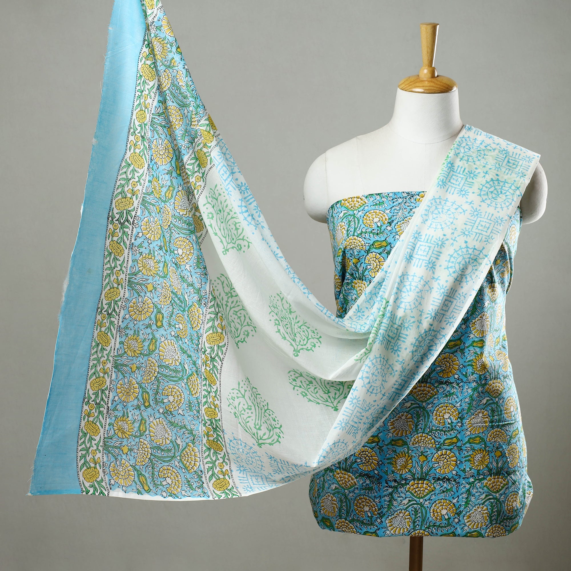 ARTISAN HAND BLOCK PRINTS 3pc Cotton Sanganeri Block Print Dress Material Set 45