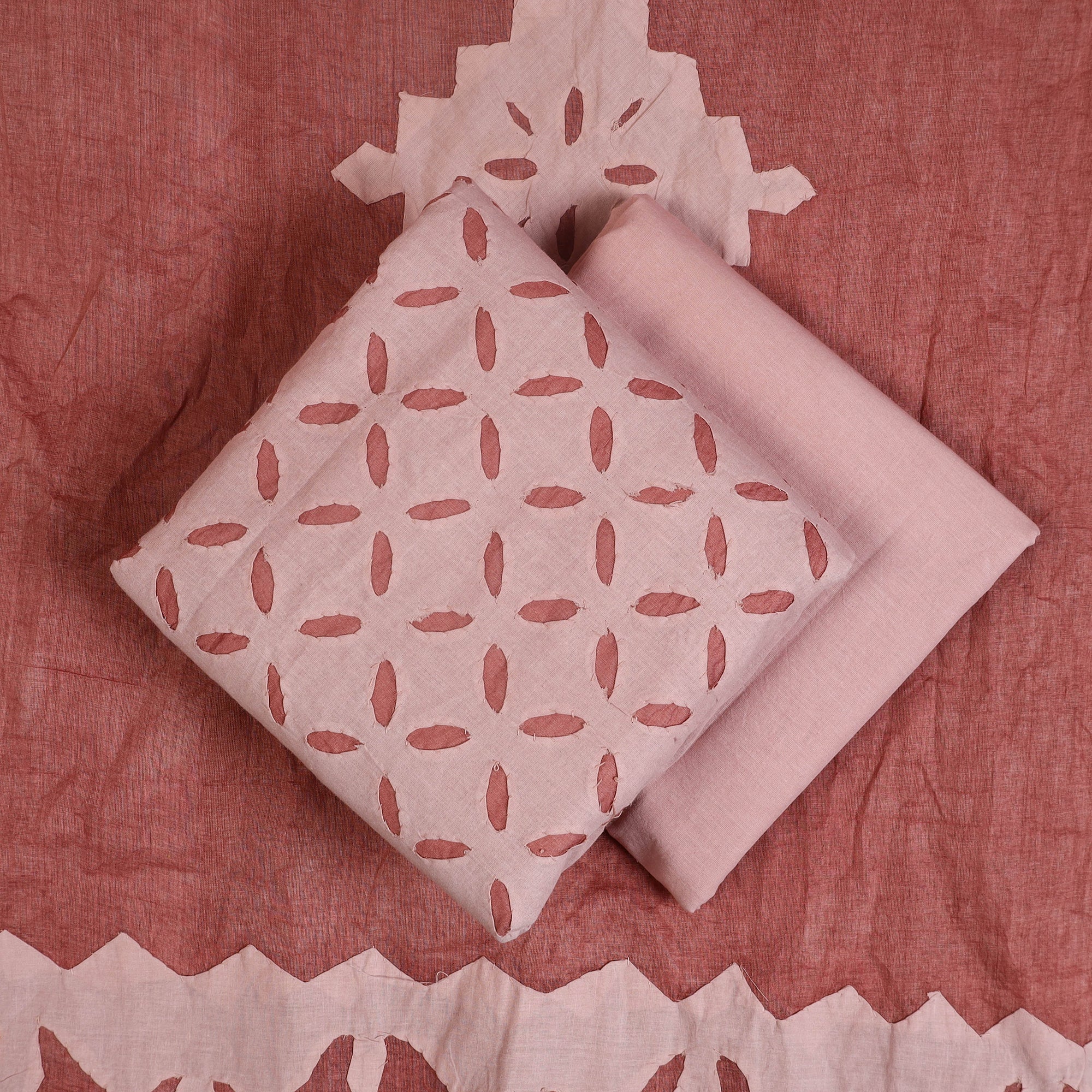 SHADES OF MARUDHARA Peach - 3pc Cut Work Cotton Barmer Applique Dress Material 29 - view 2