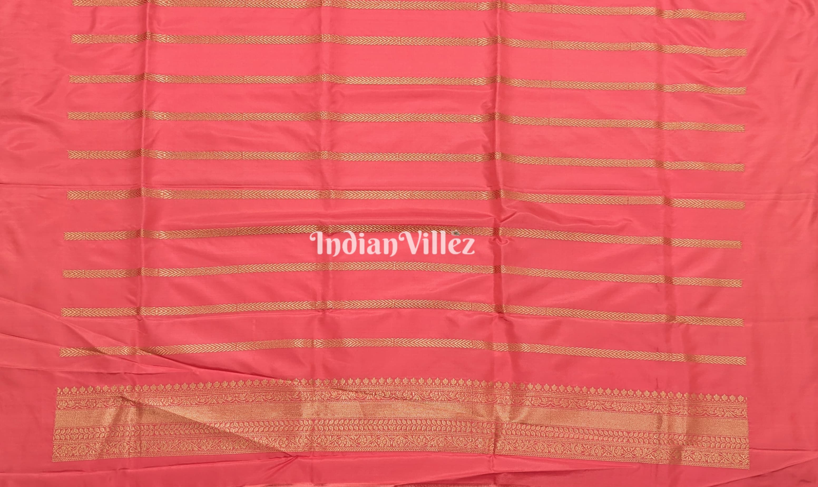 IndianVillèz Peach Pink Rangkaat Banarasi Katan Silk Saree - view 5