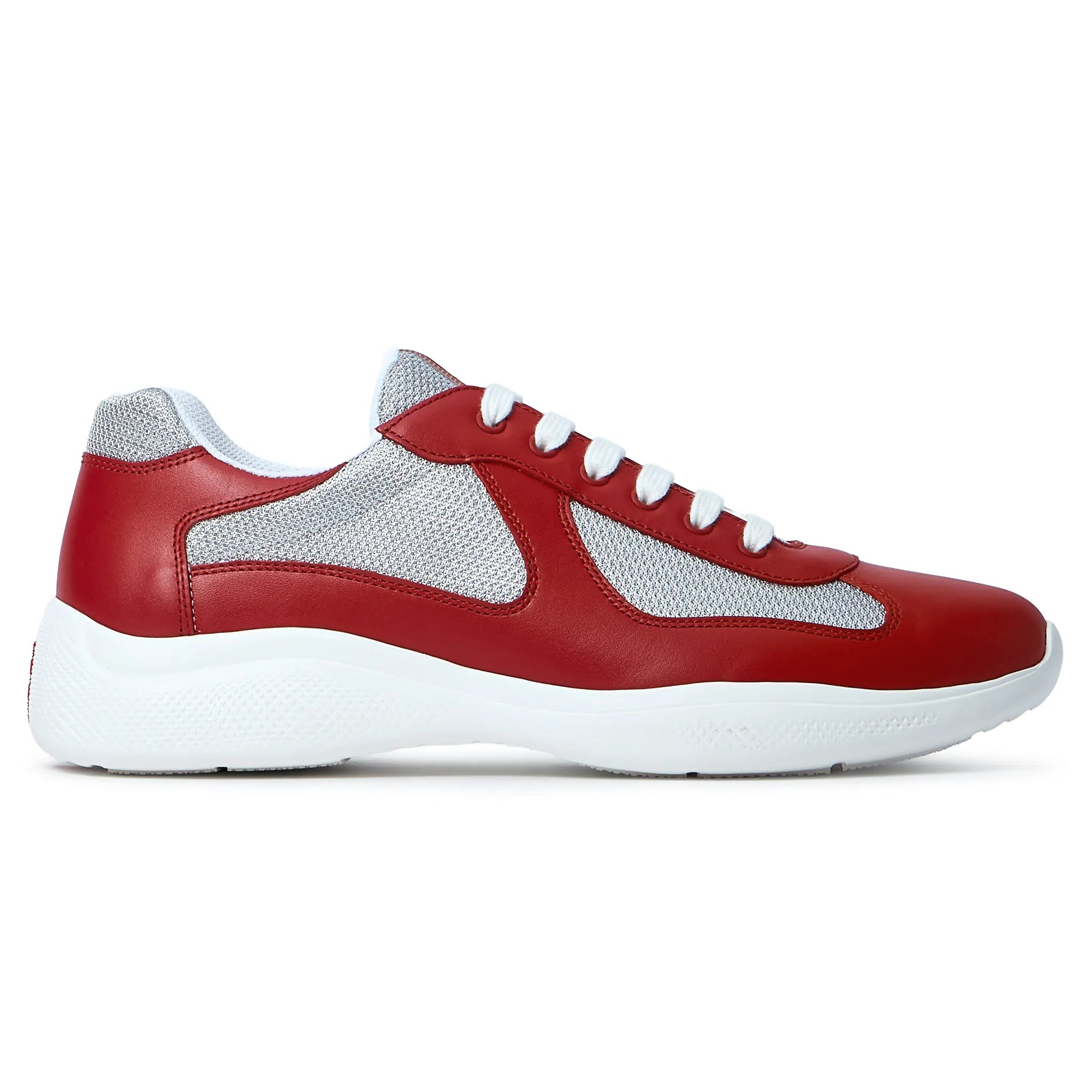 Prada Americas Cup Soft Rubber And Bike Fabric Red Silver Sneaker