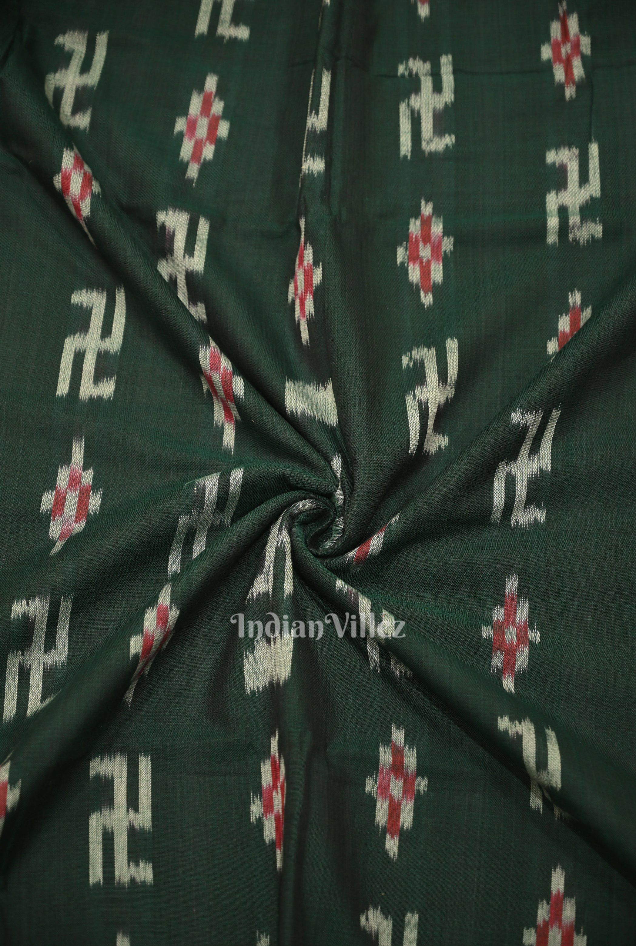 IndianVillèz Green Swastik Sambalpuri Ikat Cotton Fabric