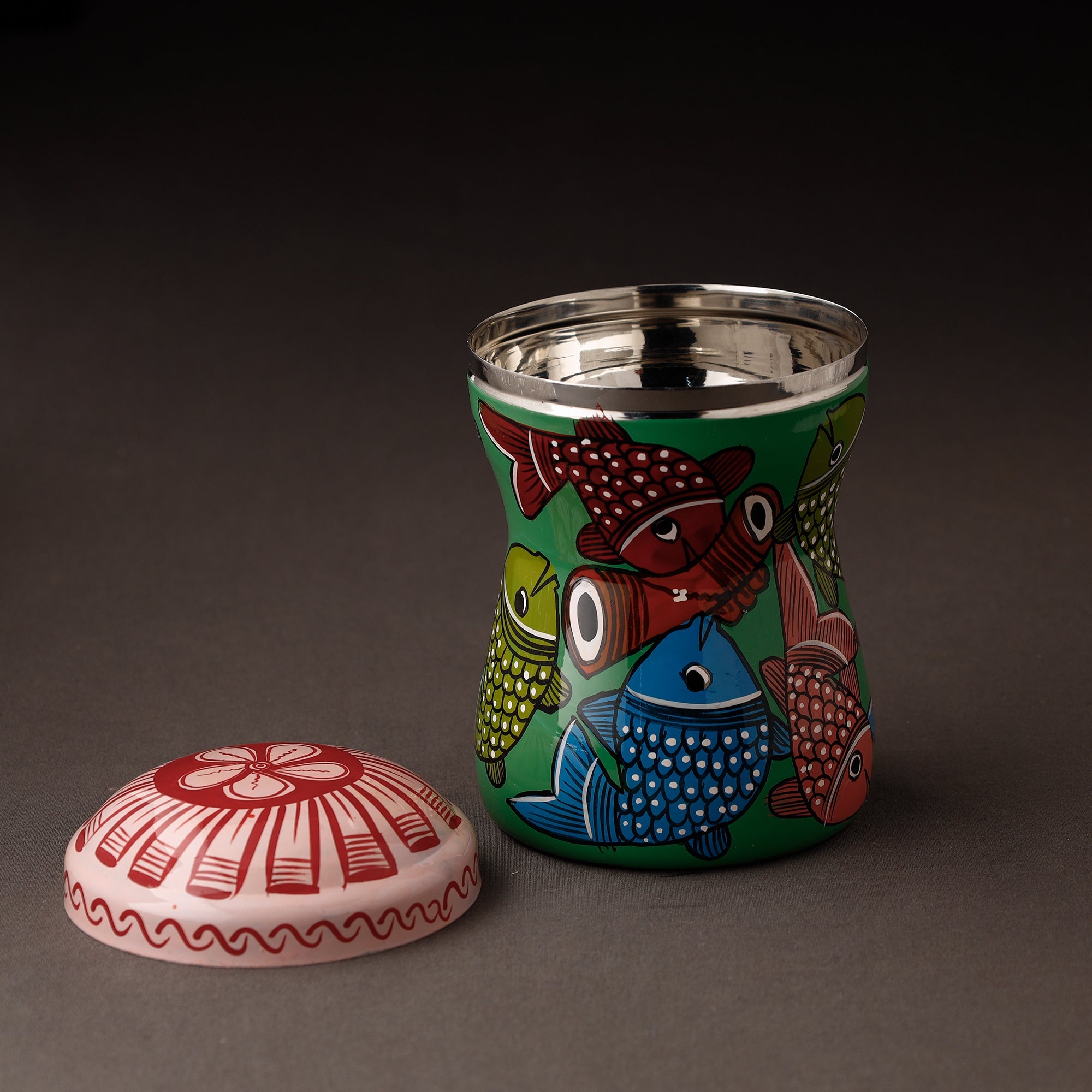 AAYAAS Bengal Patua Handpainted Stainless Steel Multi Utility Container - view 2