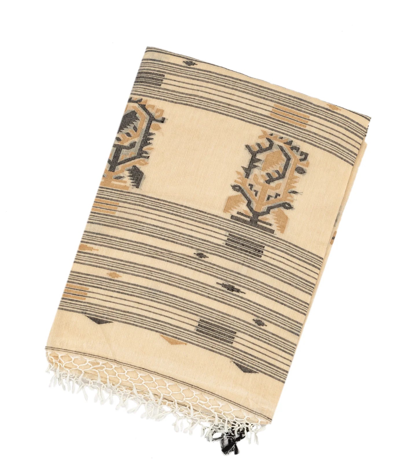 RmKV Cream Handloom Bengal Cotton Saree With Diamond Buttas