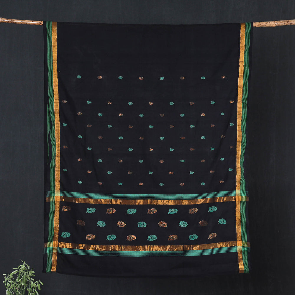 SOUTH KARGHA Black - Traditional Venkatagiri Pure Handloom Cotton Zari & Thread Buti Saree 17