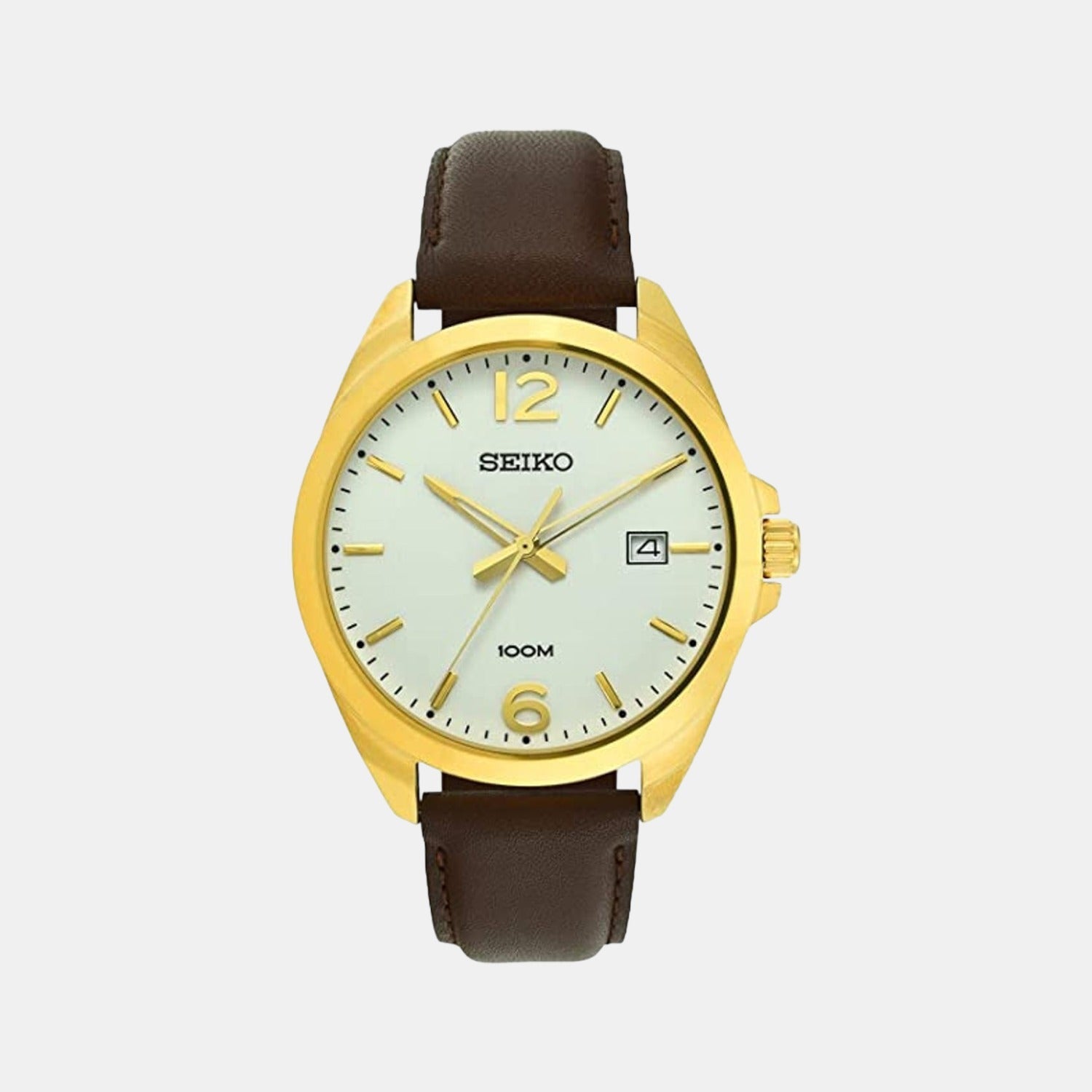 Seiko Dress Men Quartz White Dial Analog Leather Watch SUR216P1