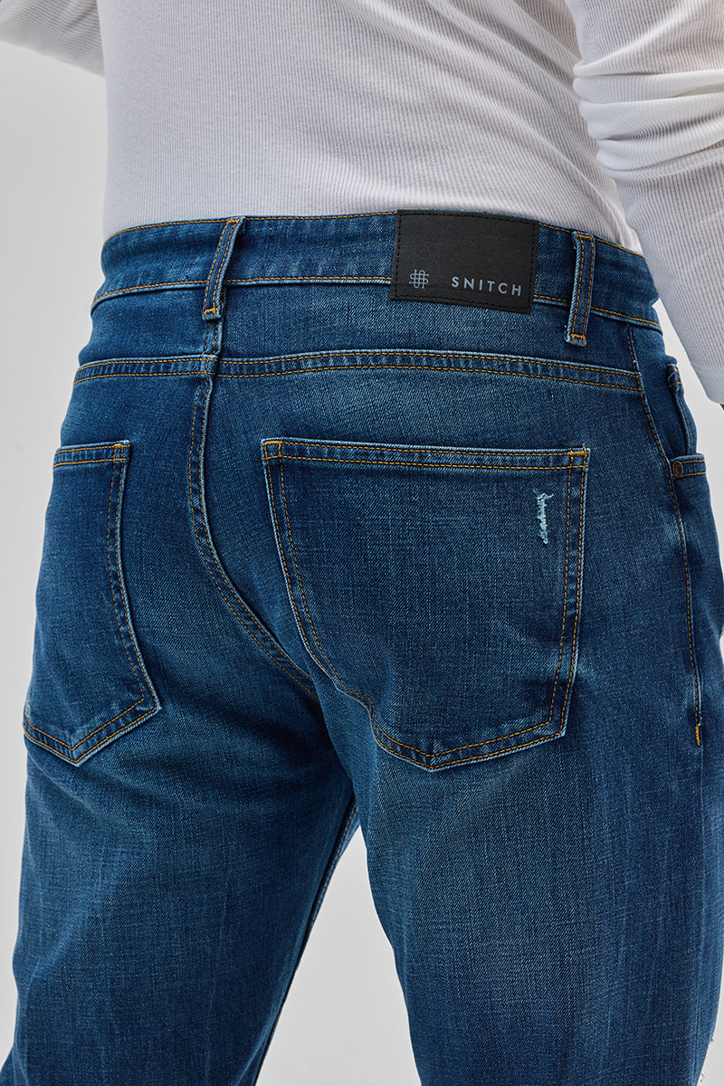 SNITCH Denim Blue Distressed Bootcut Jeans - view 7