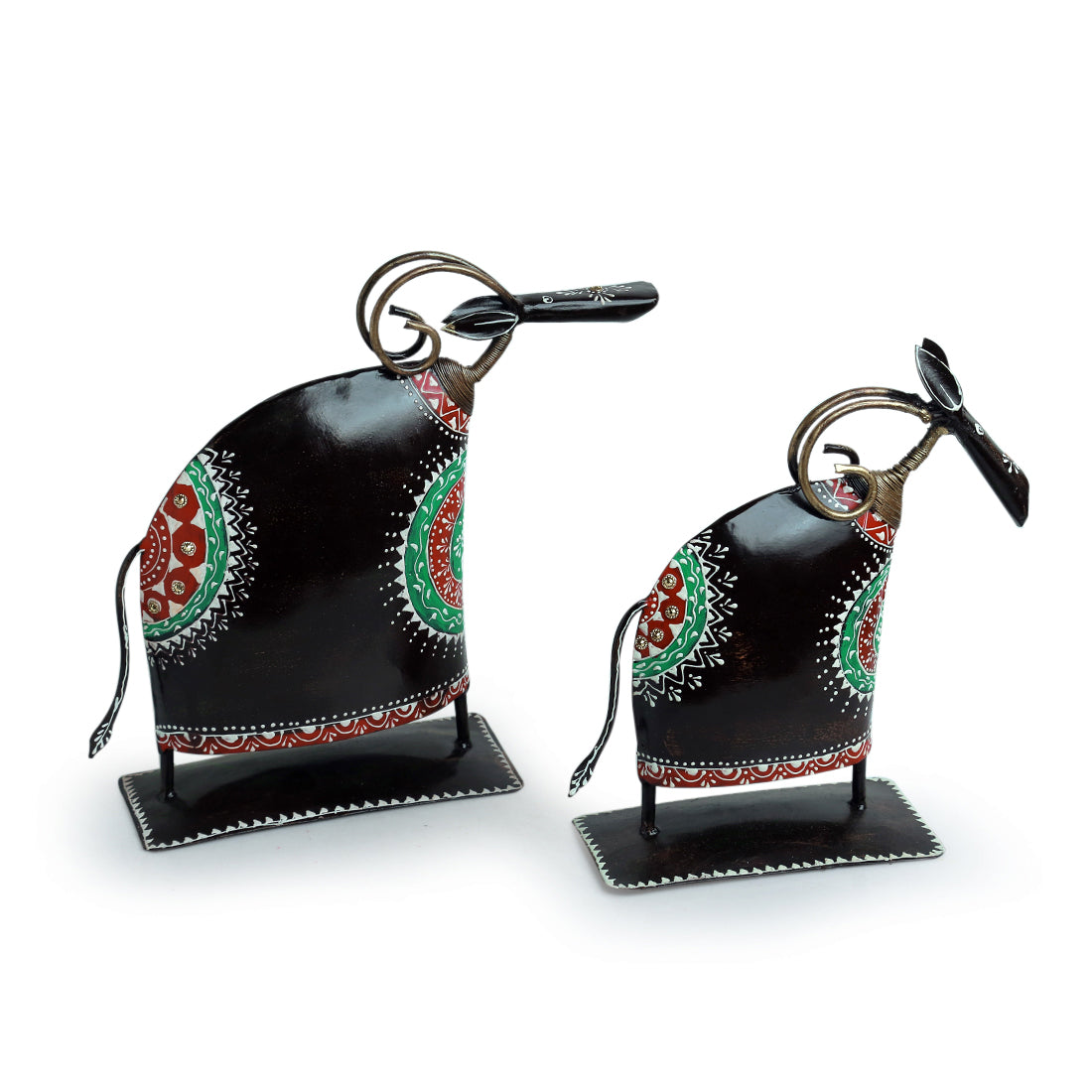 EXCLUSIVELANE 'Festive Oxen' Handpainted Decorative Showpieces (Set of 2, Iron, 10 Inch) - view 2
