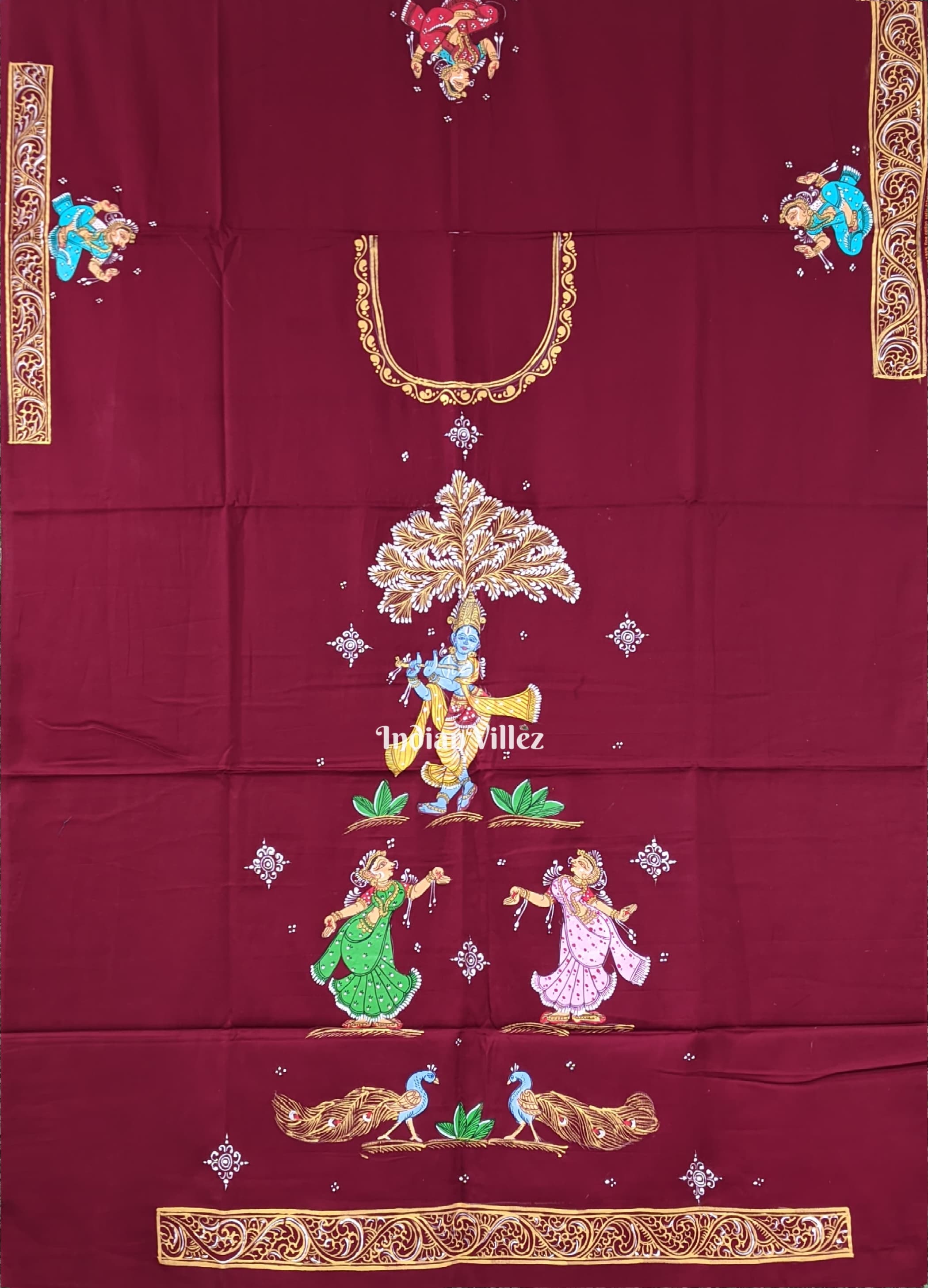 IndianVillèz Krishna bansuri Pattachitra Kurti Cotton Dress Material