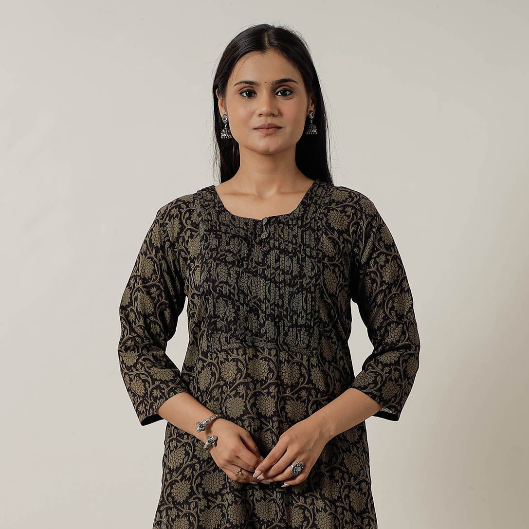 ITOKRI CASUALS Black - Block Print Mul Cotton Straight Bagh Kurta 03