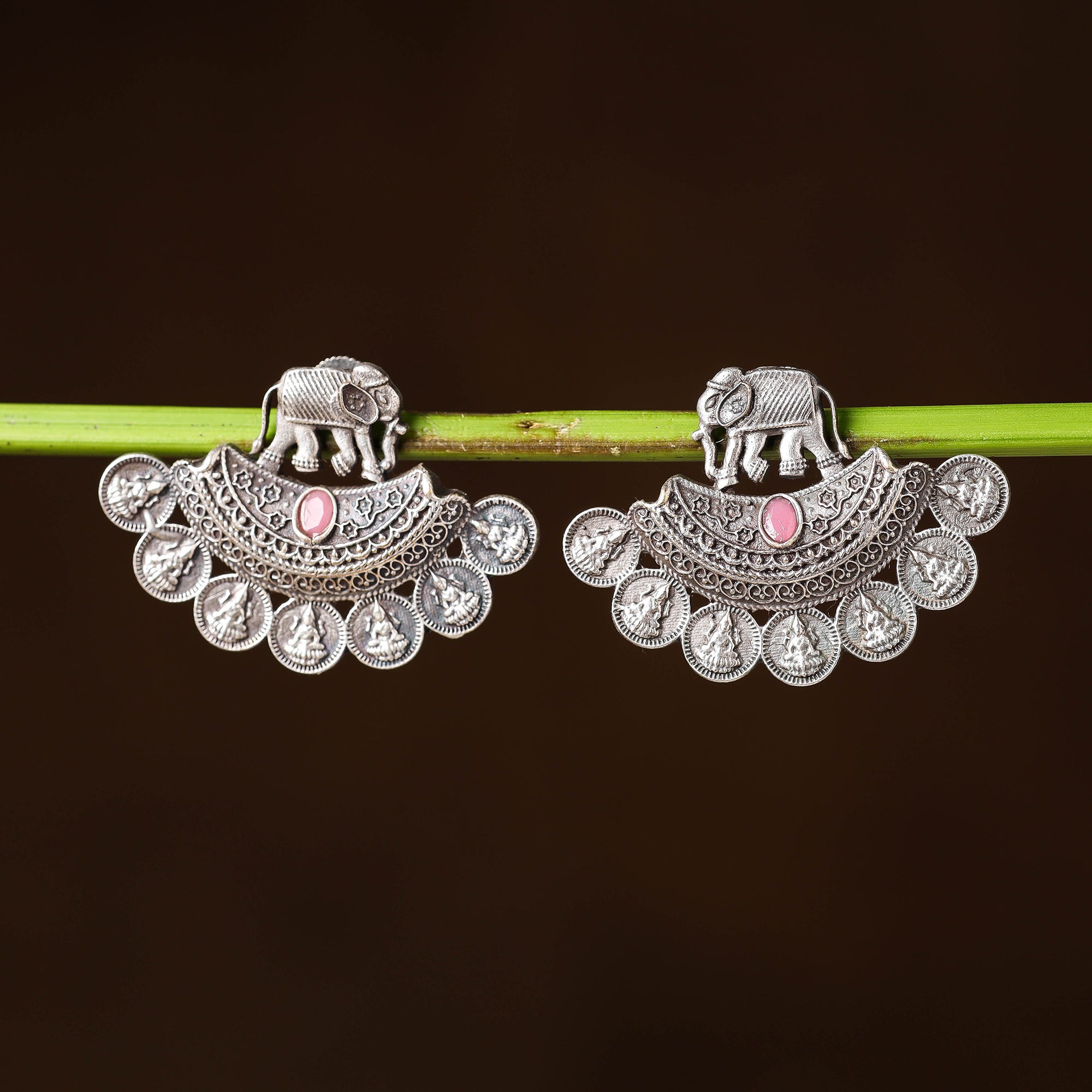WHITE RIVER STORIES Antique Silver Finish Oxidised Brass Base Stud Earrings