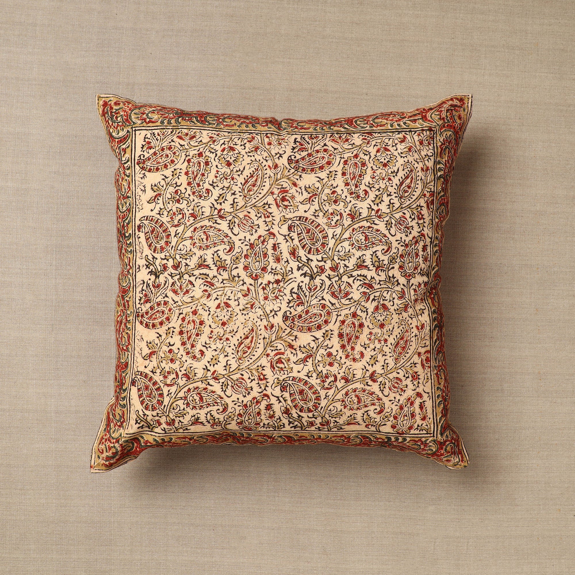 PITCHUKA SRINIVAS KALAMKARI PEDANA Beige - Original Pedana Block Print Cotton Kalamkari Cushion Cover 32