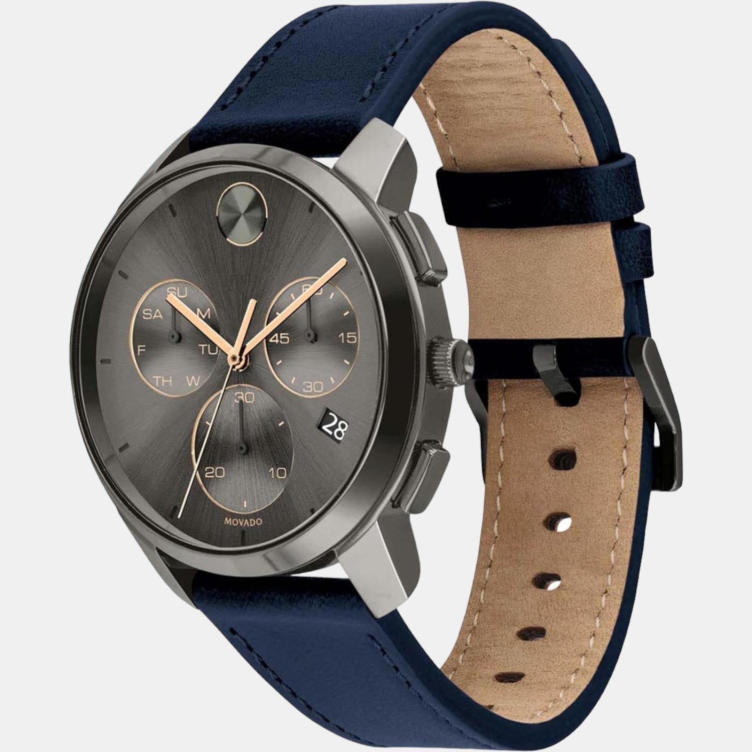 Movado Bold Men Quartz Grey Dial Chronograph Leather Watch 3600720 - view 2