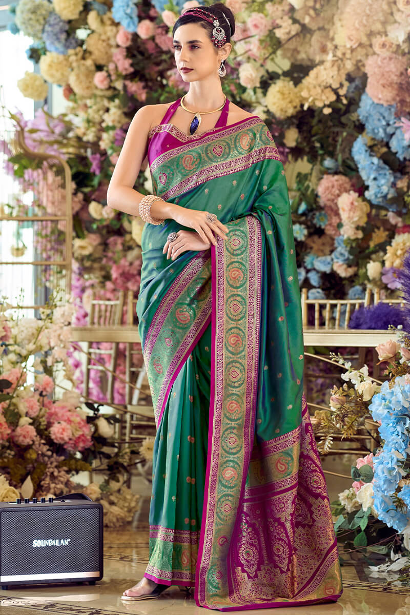 Rajpath Sonorous Rama Soft Banarasi Silk Saree With Artistic Blouse Piece