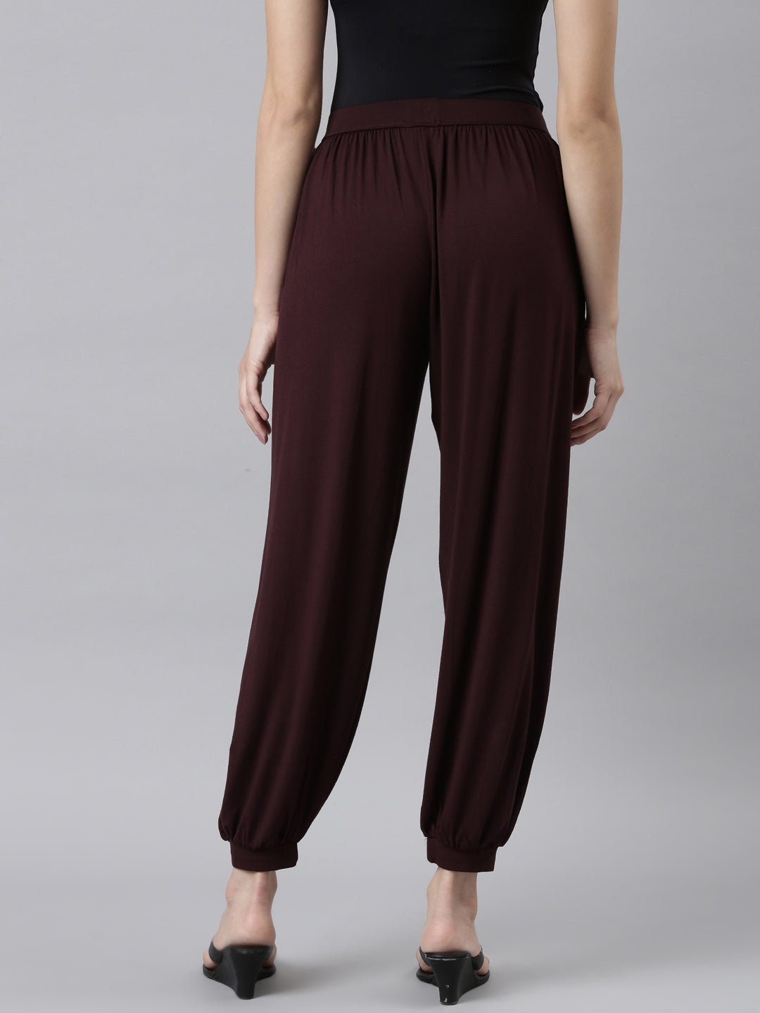 Go Colors Women Solid Dark Wine Harem Pants - view 3