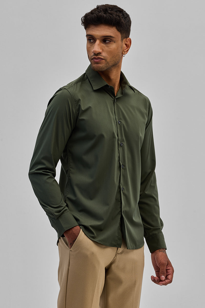 SNITCH Olive Slim Fit Stretch Shirt - view 7