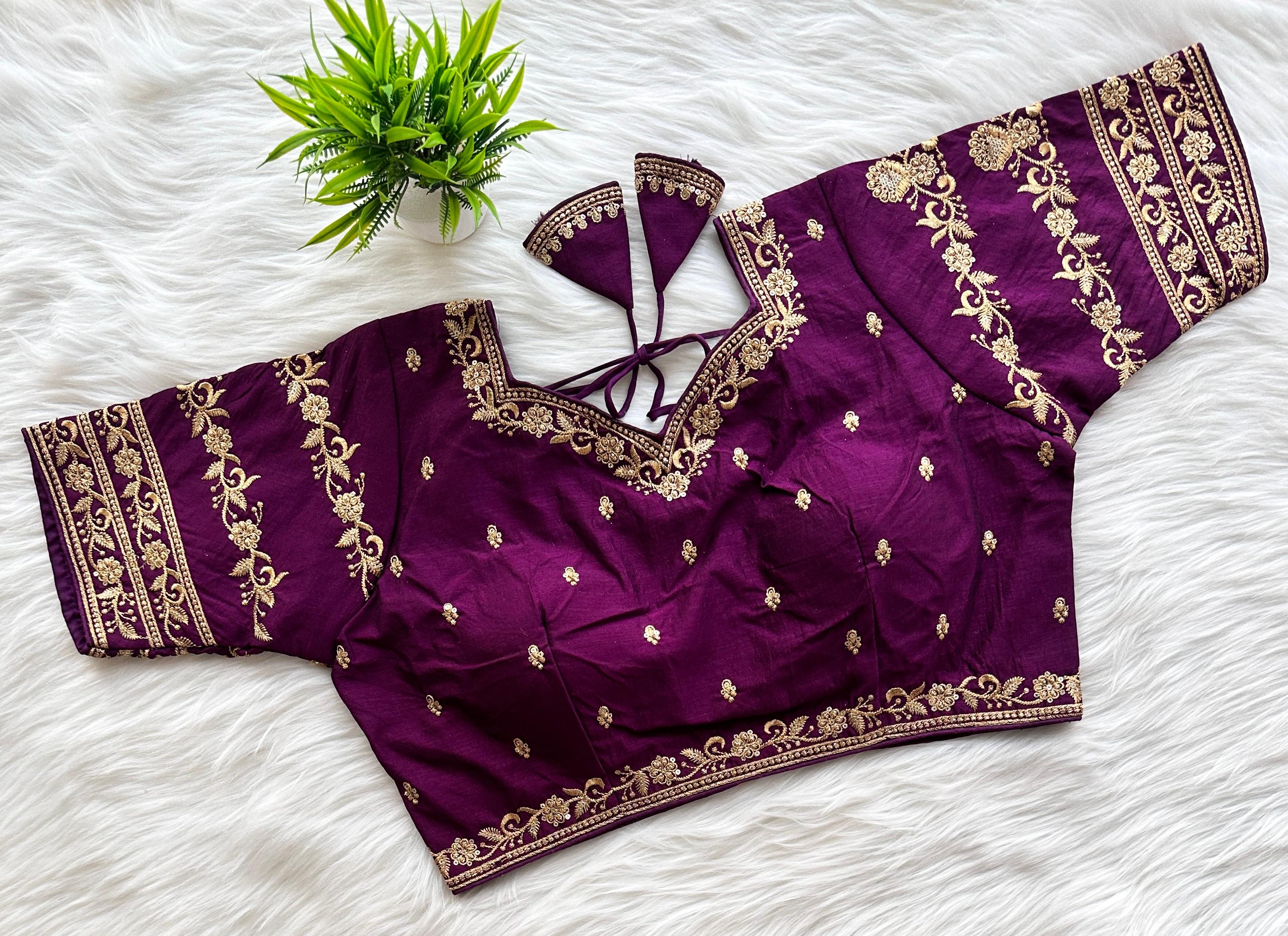ClothsVilla Purple Rajbhog Silk Embroidered Blouse with Handcrafted Detailing