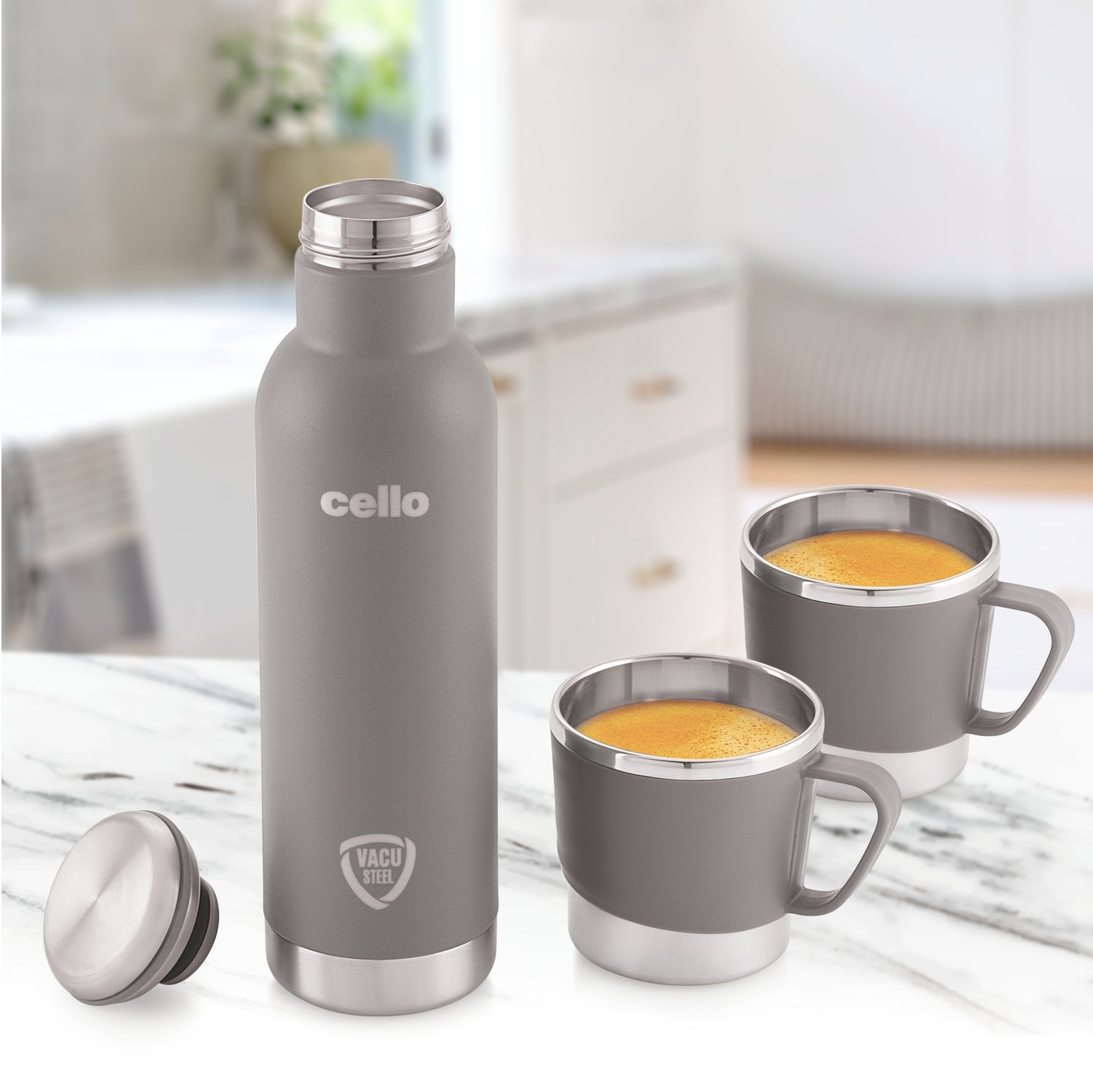 Cello Cheer-Up Vacusteel Flask with Mugs Gift Set, 3 Pieces - view 2