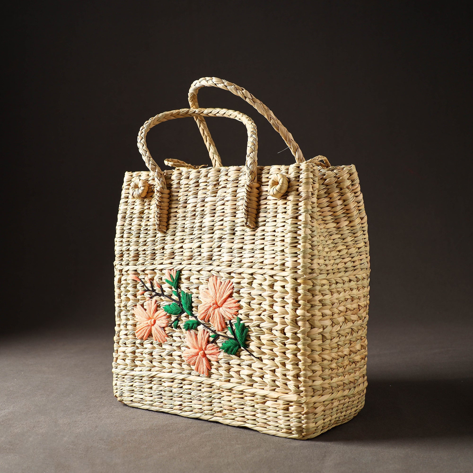 ITOKRI CRAFTS INITIATIVE Beige - Handcrafted Natural Water Reed Embroidered Shopping Bag - view 2