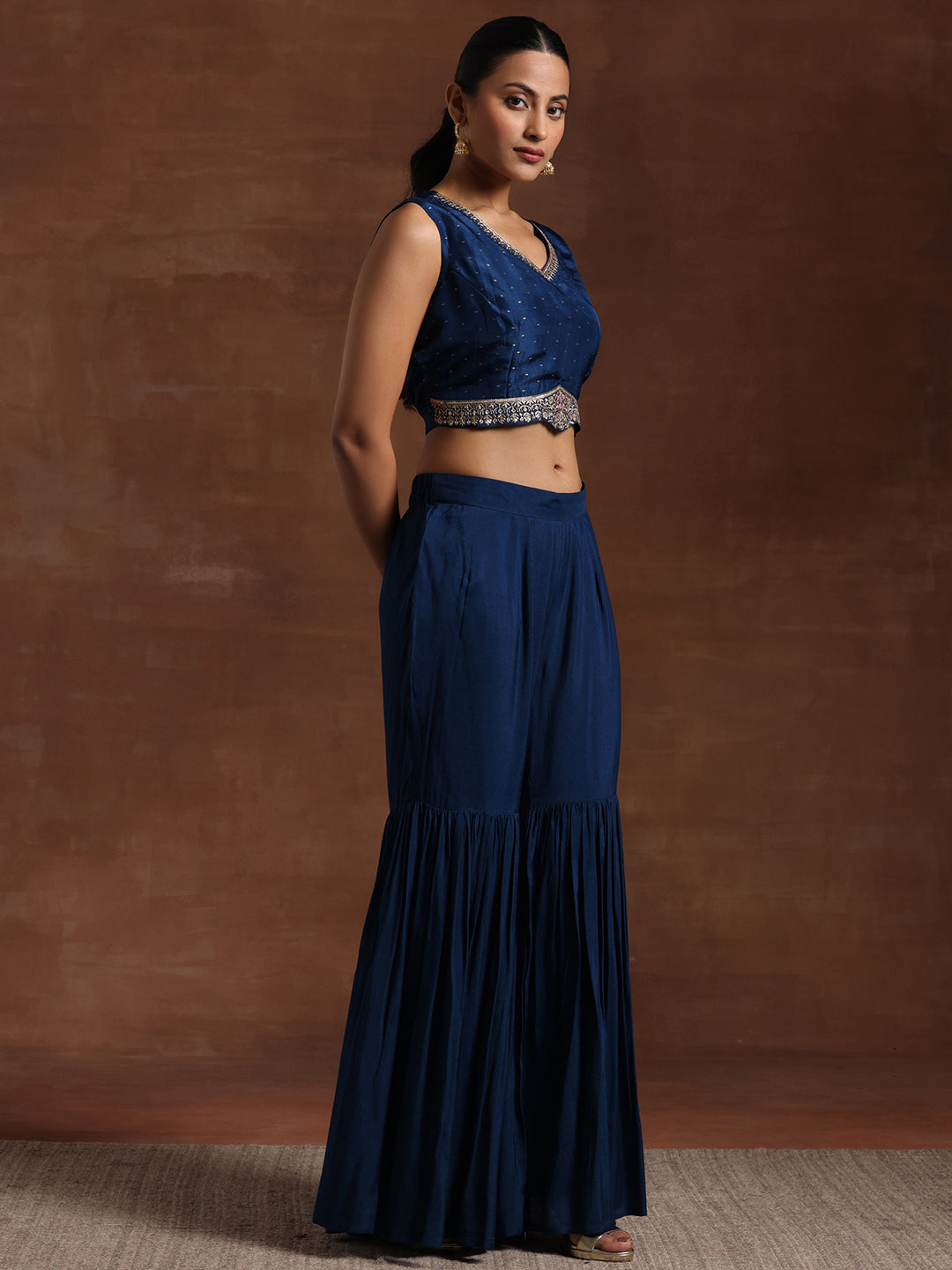 Libas Blue Embroidered Silk Blend Co-Ords - view 2