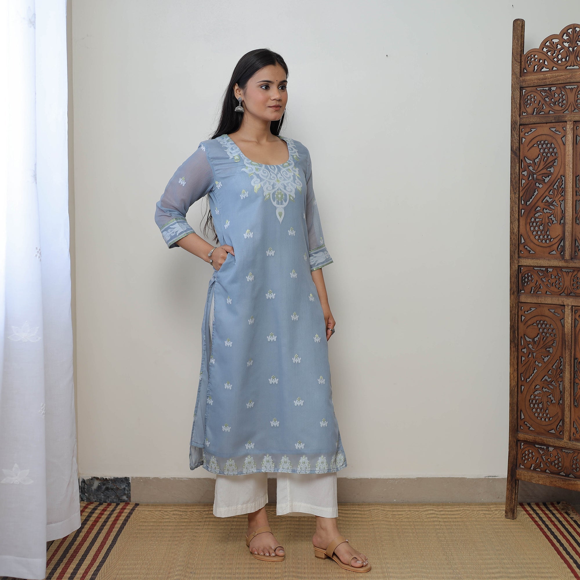 ITOKRI CASUALS Bengal Jamdani Silk Cotton Kurta with Dupatta Set 02 - view 4