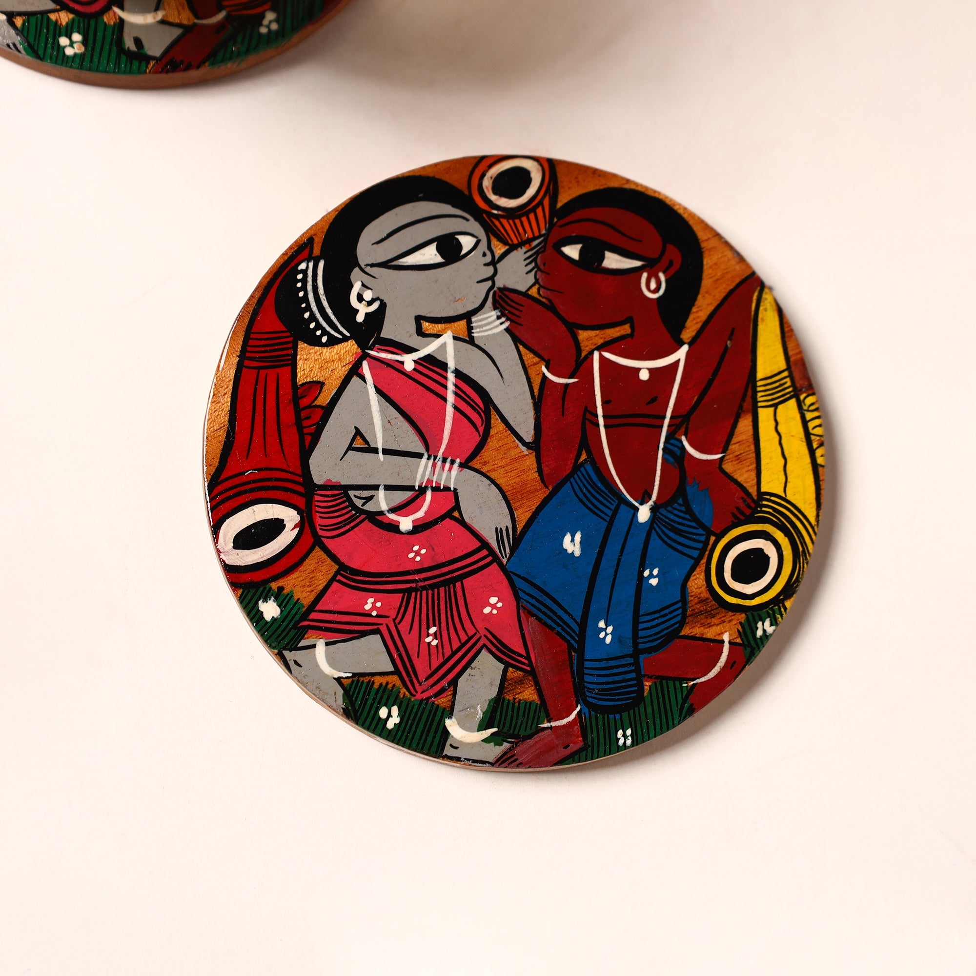 ITOKRI CRAFTS INITIATIVE Bengal Patua Handpainted Akashmoni Wooden Coasters (Set of 4) 24 - view 2