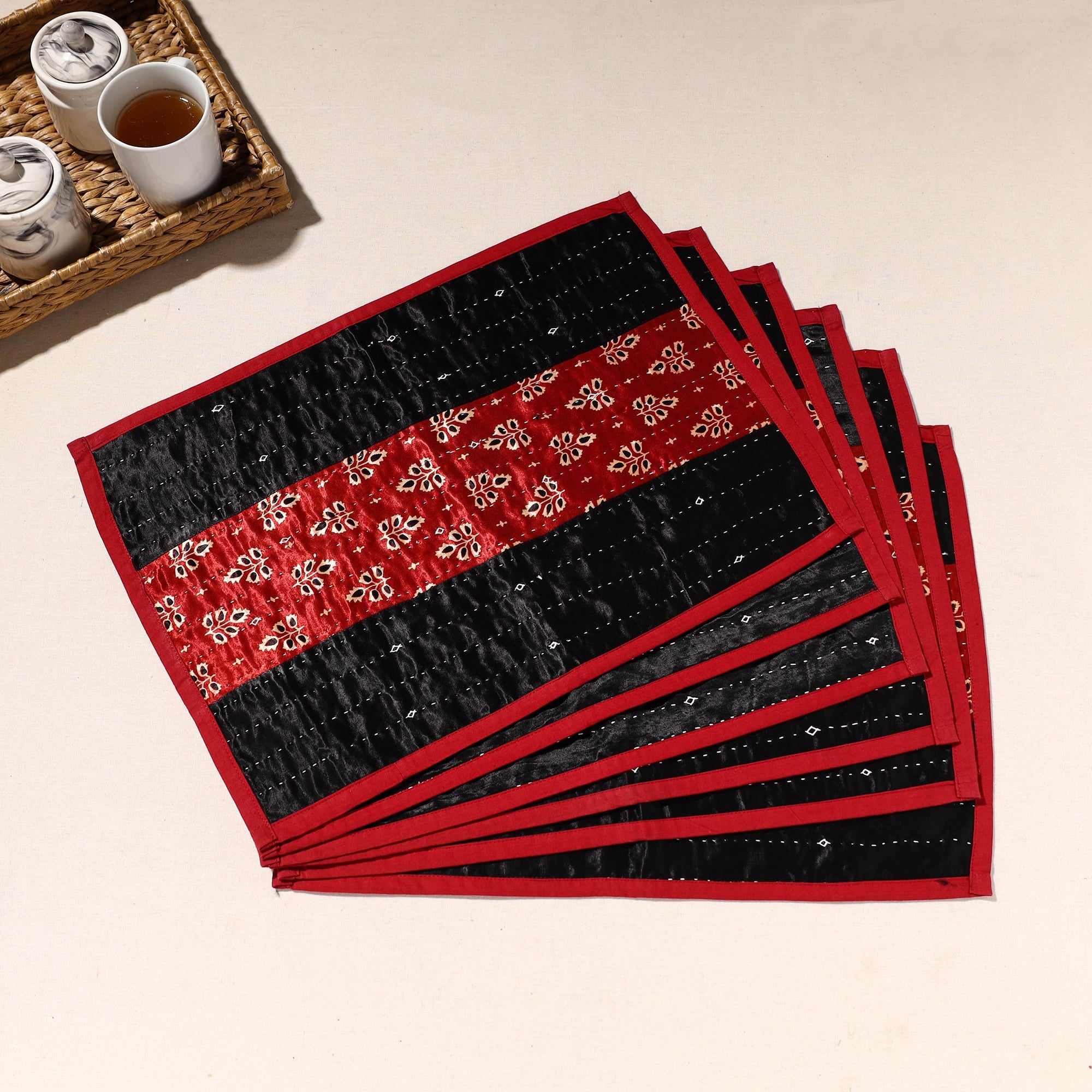 KACHCHH JI CHHAAP Black - Kutch Tagai Embroidered Mashru Silk Table Mats (SO6) 25