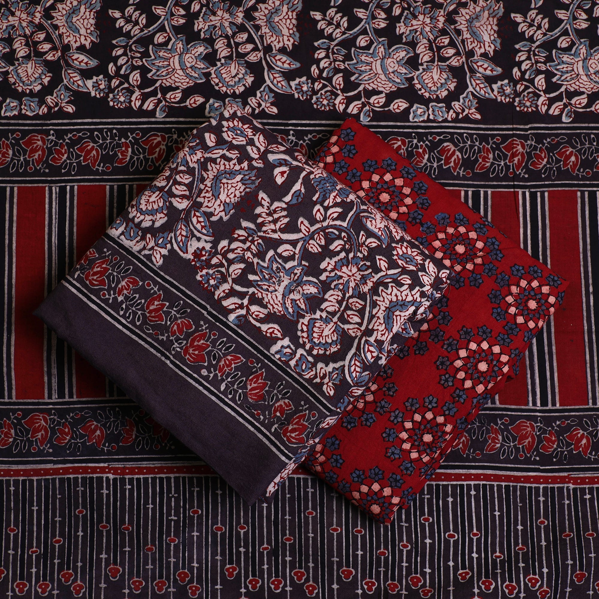 AJRAKH BY JABBAR KHATRI Brown - Kutch Block Print Cotton 3pc Ajrakh Dress Material 09 - view 2
