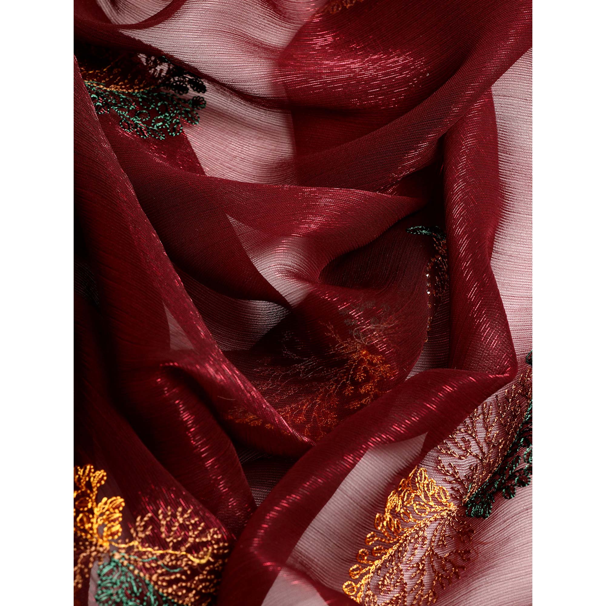 Peachmode Maroon Swarovski With Embroidery Work Chiffon Saree - view 8