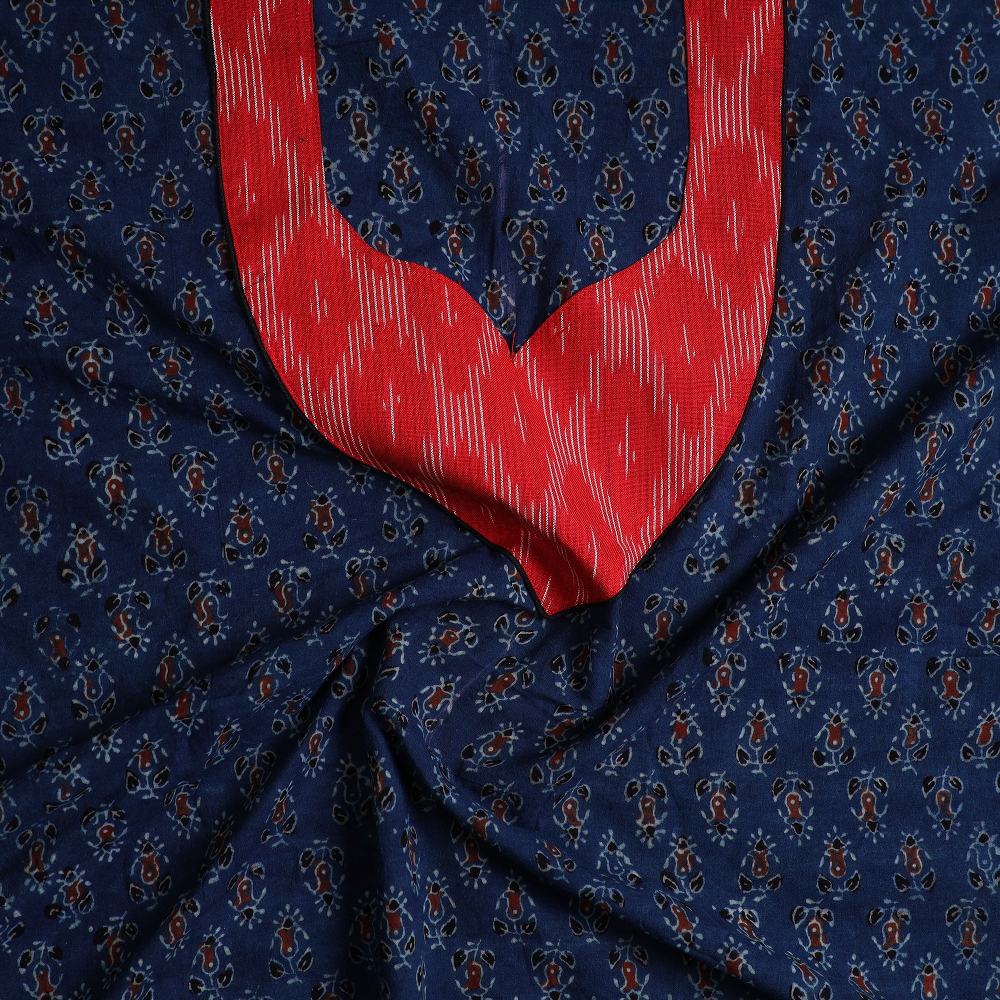 NOORI BAZAR Blue - Ajrakh Print Cotton Kurta Material with Patchwork (3m) 21 - view 2