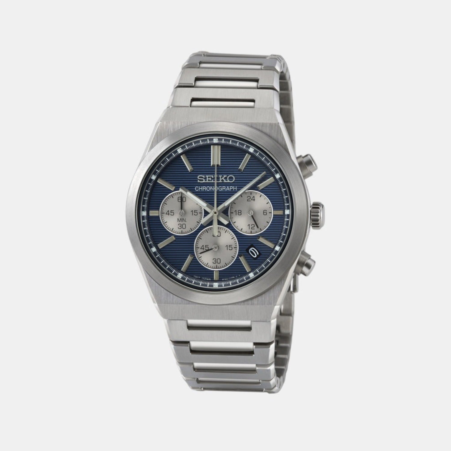 Seiko Dress Men Quartz Blue Dial Chronograph Stainless Steel Watch SSB453P1