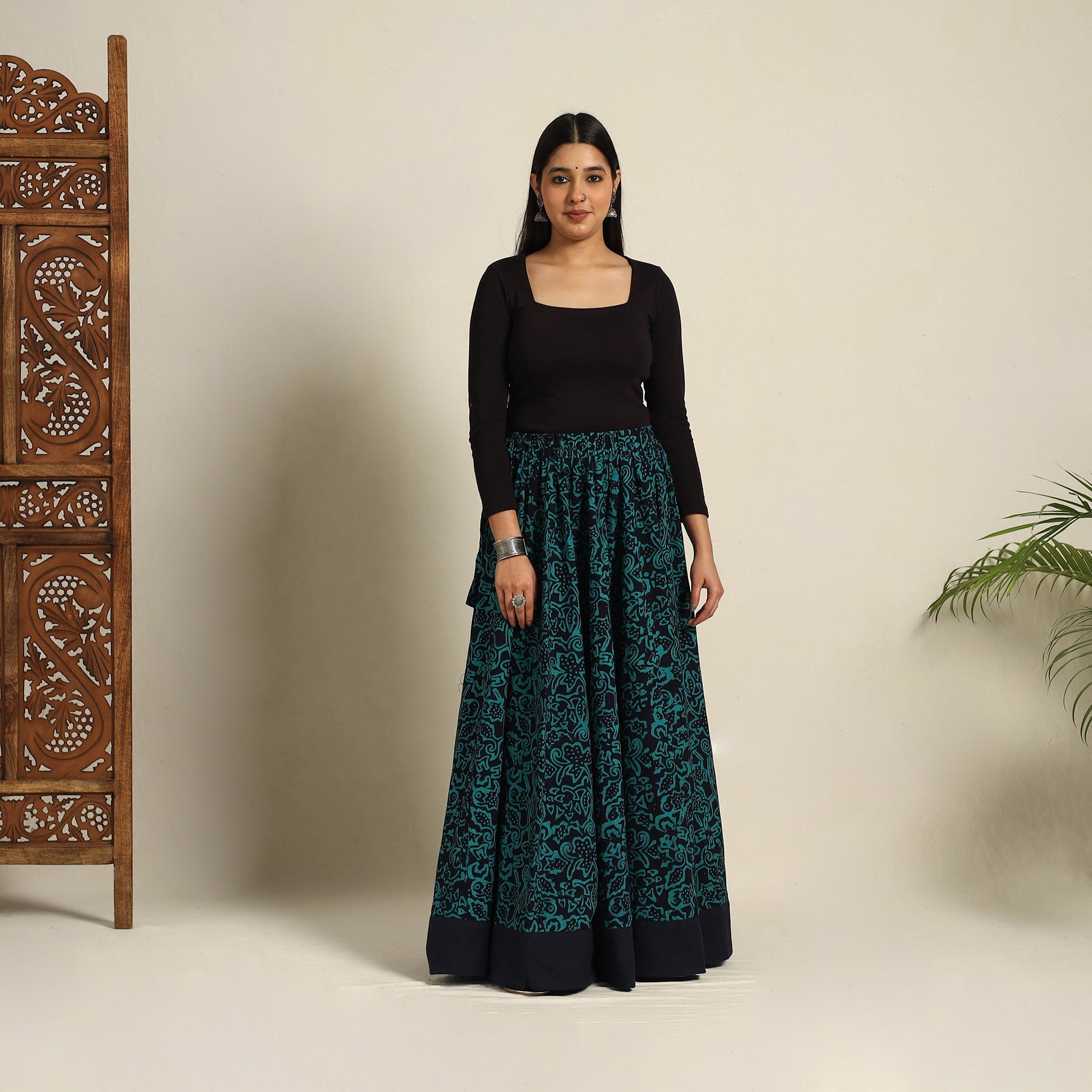 NOORI BAZAR Green - 24 Kali Patchwork Batik Print Cotton Long Skirt 16