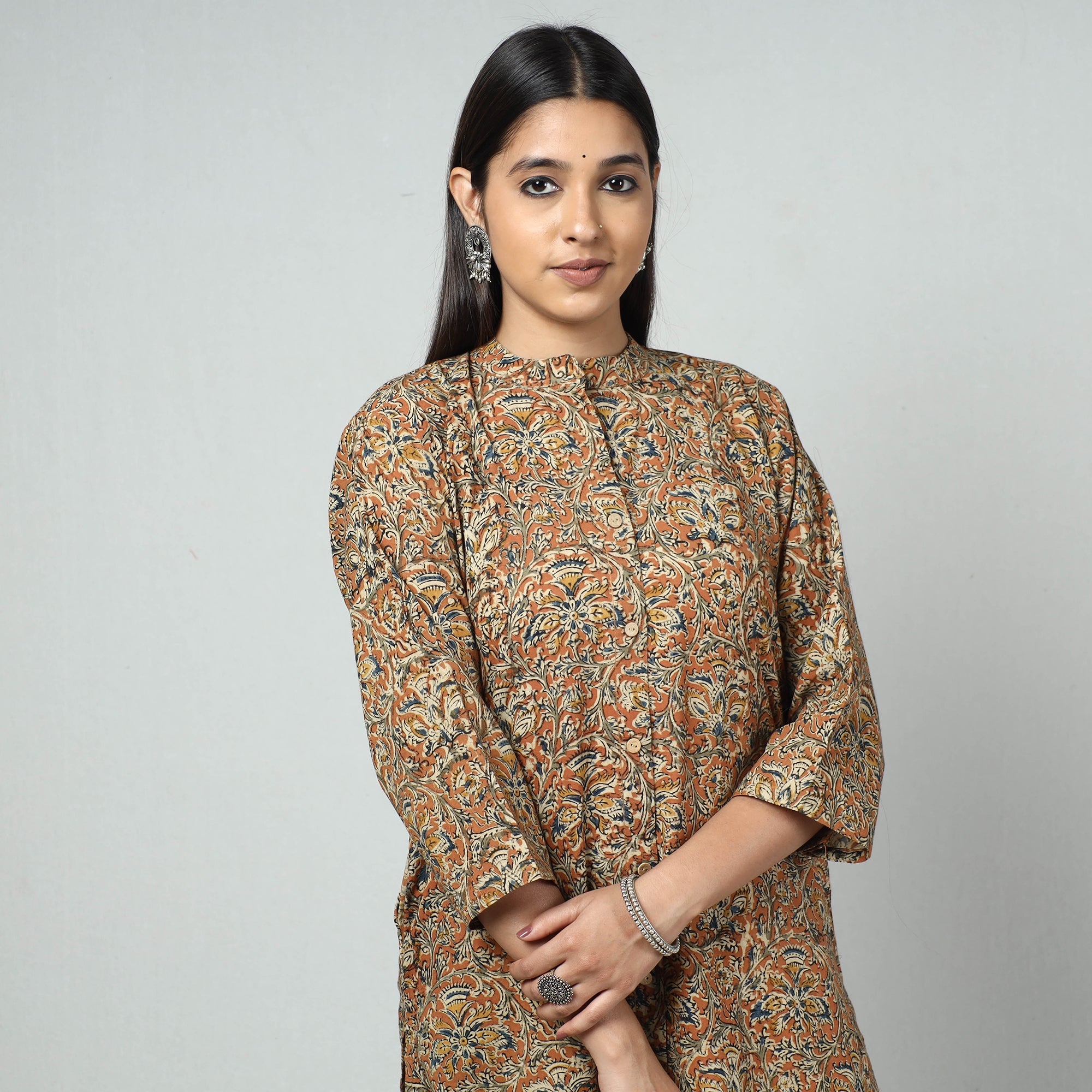 ITOKRI CASUALS Brown - Kalamkari Block Printed Cotton Long Straight Kurta