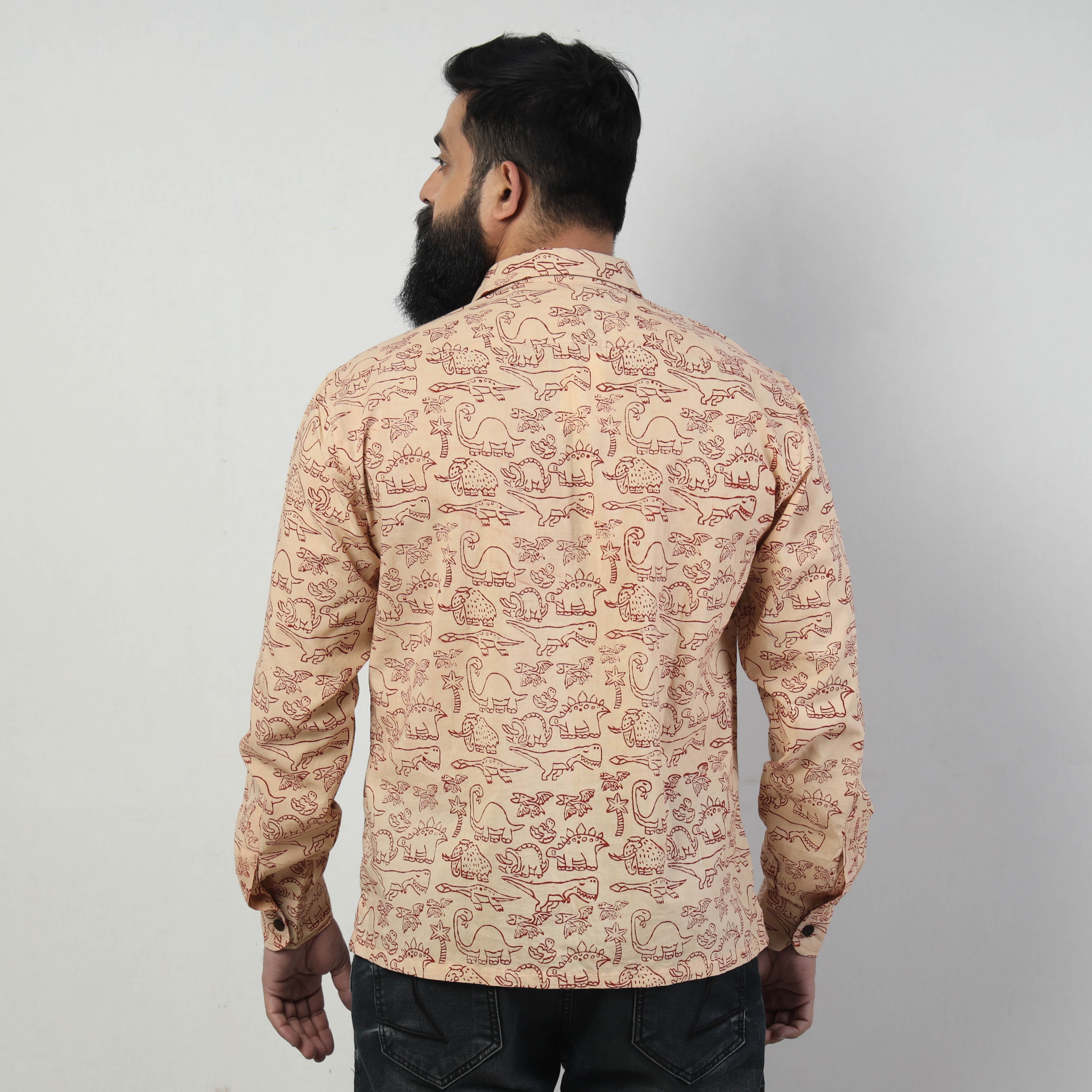 BINDAAS UNLIMITED Beige - Bindaas Block Art Printed Cotton Men Full Sleeve Shirt - view 5