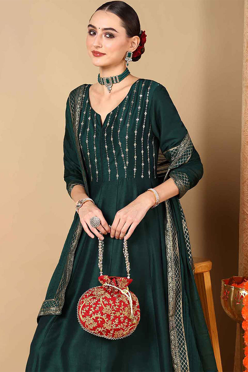 Ahika Green Silk Blend Woven Design Anarkali Suit Set PKSKD2051 - view 2