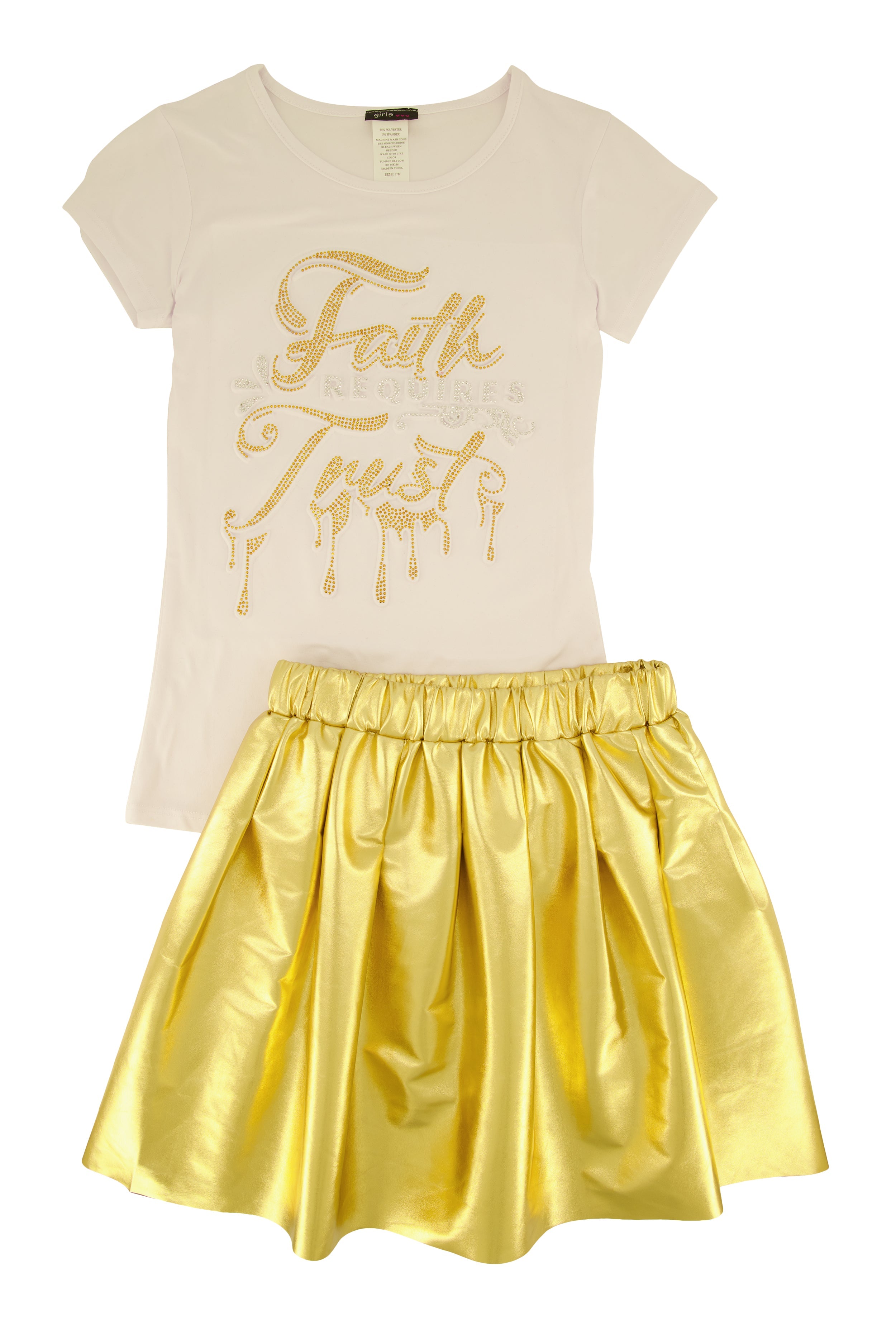 Rainbow Shops Girls Faith Requires Trust Top and Pleated Skirt