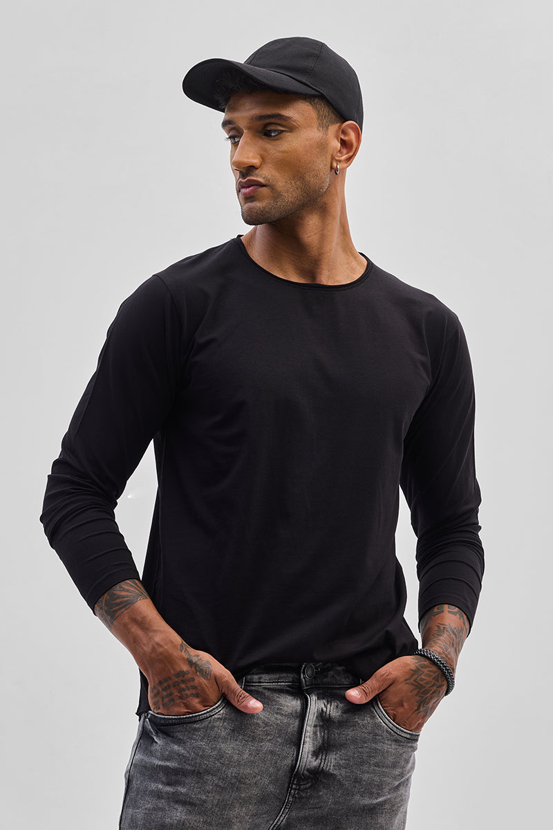 SNITCH Black Stretch Full Sleeve T-Shirt