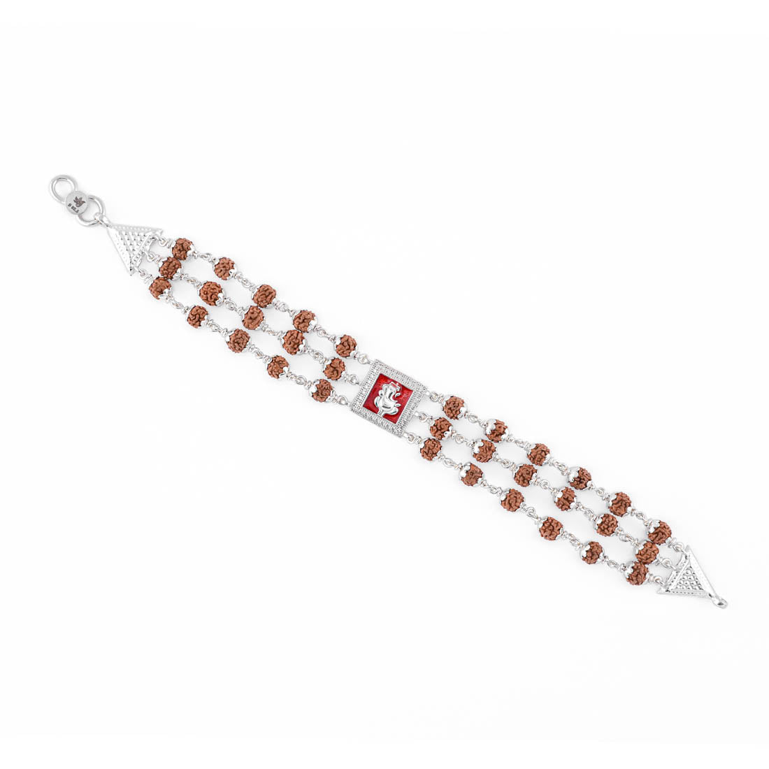 Prinjal Jewellers Rudraksha Silver Ganesh in Red Triple Line Bracelet - view 4