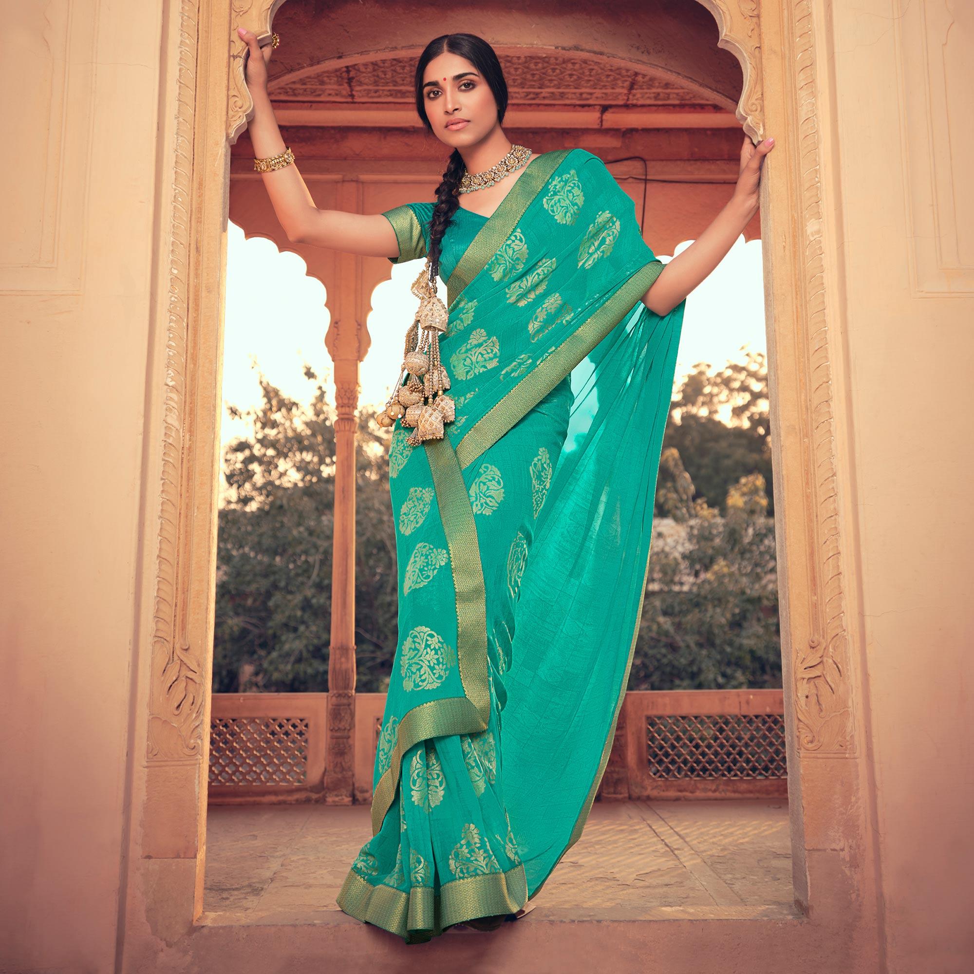 Green sarees – BlackTree green-festive-wear-fancy-smoke-printed-georgette-saree-fancy-lace-127603