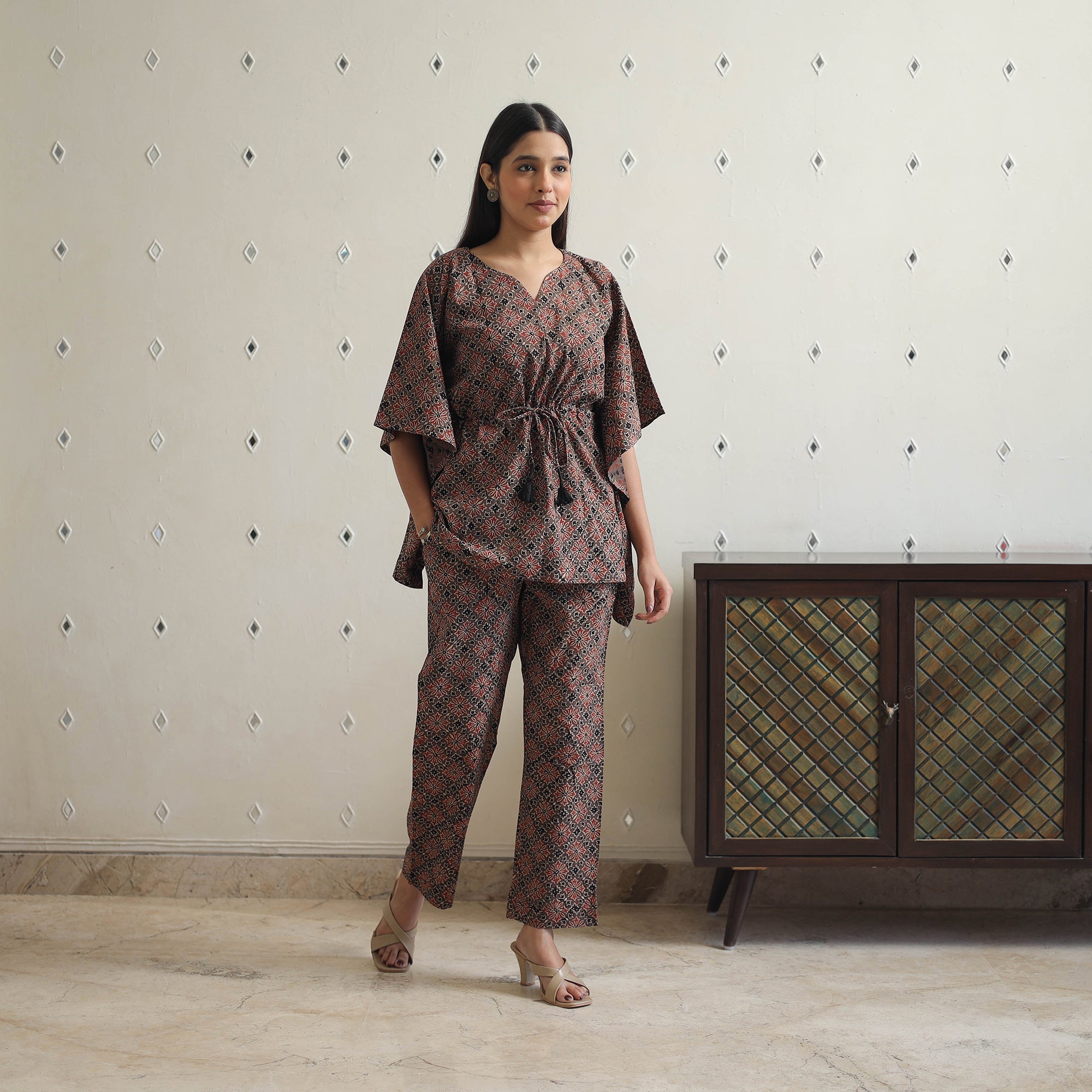 ITOKRI CASUALS Brown - Block Printed Cotton Kaftan Ajrakh Co-ord Set 09 - view 3