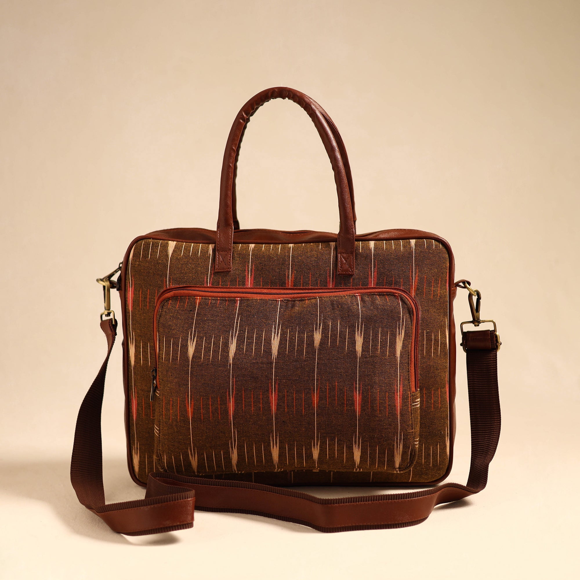 ITOKRI CRAFTS INITIATIVE Brown - Handmade Pochampally Ikat Laptop Bag 03