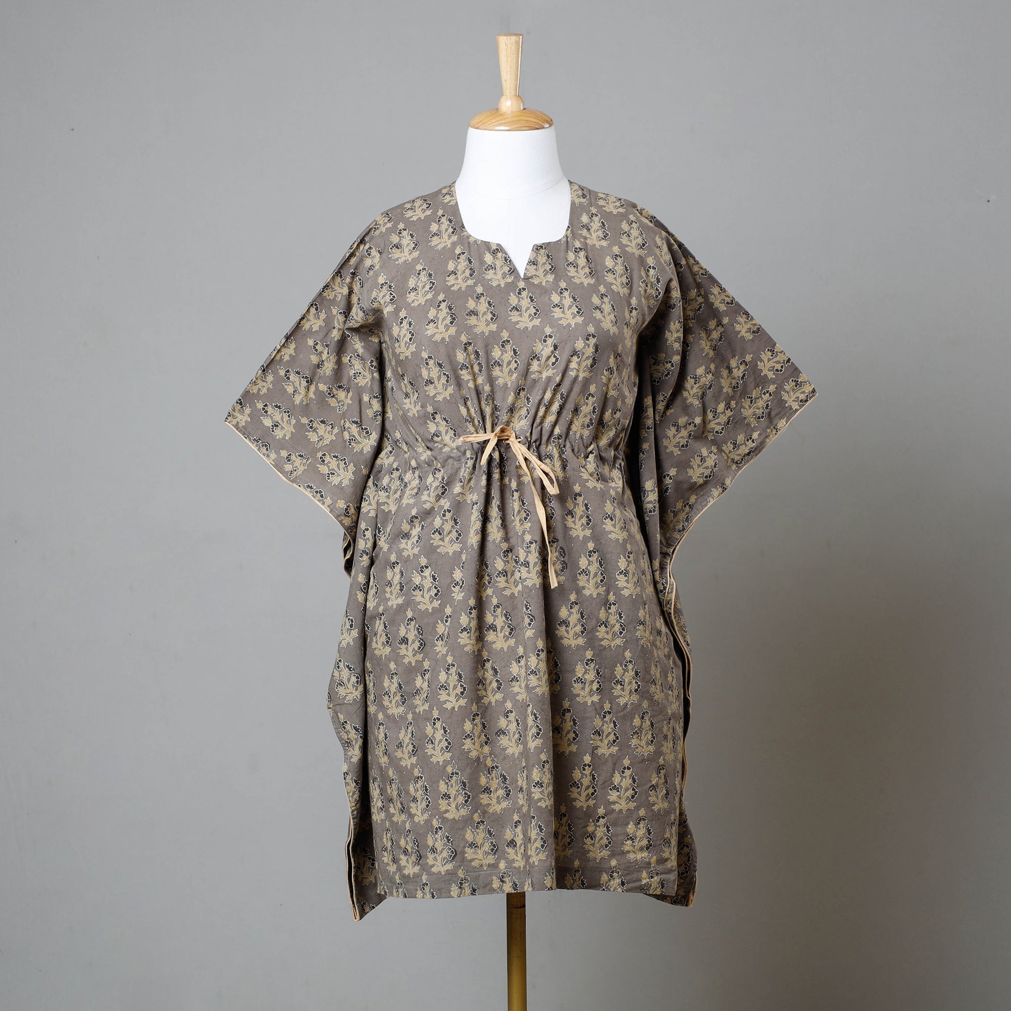 ITOKRI CASUALS Brown - Ajrakh Block Printed Cotton Kaftan with Tie-Up Waist (Medium)