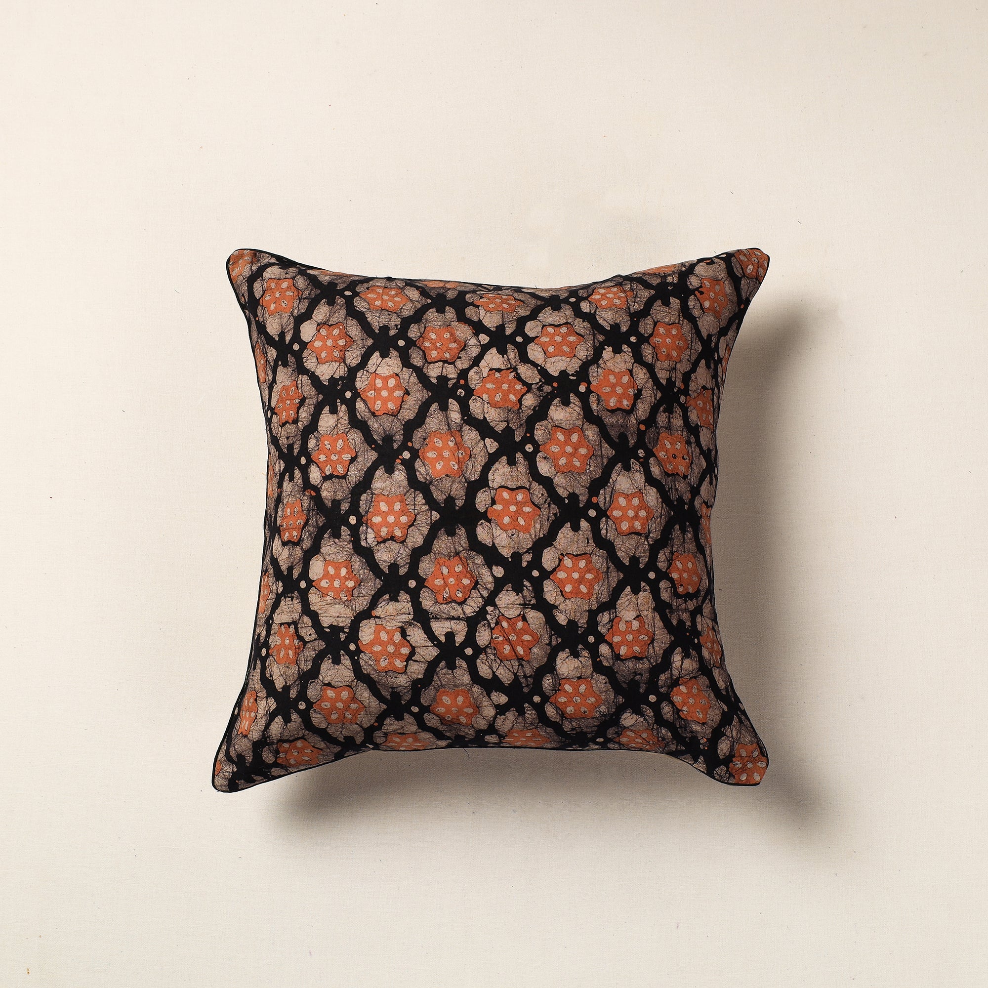 NOORI BAZAR Brown - Hand Batik Printed Cotton Cushion Cover (16 x 16 in)